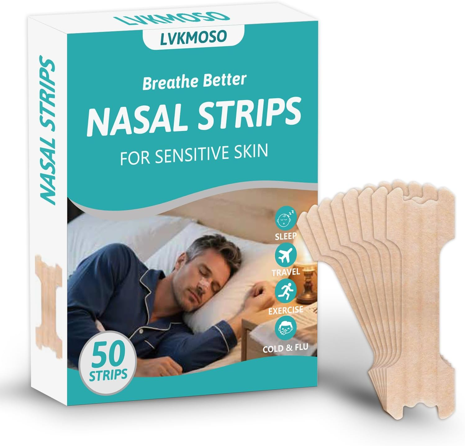 Nasal Strips, Nose Strips to Open Air Ways, Nasal Strips for Breathing, Extra Strength Nasal Strips Help Reduce Snoring and Instant Nasal Congestion Relief, Improve Sleep Quality Support for Allergies, Colds 50 Pack image number 4