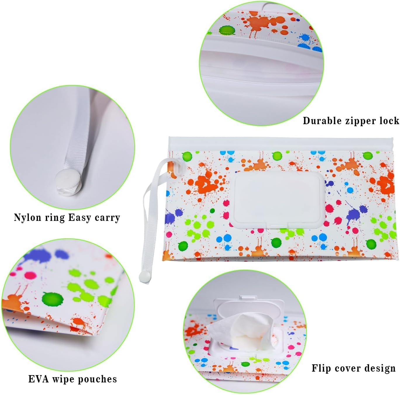 LESHANE Baby Wipe Dispenser, 4 Pack Portable Refillable Wipe Holder, Reusable Lightweight Wipes Container Case Holder for Travel Wet Wipe Pouch, Floral image number 3