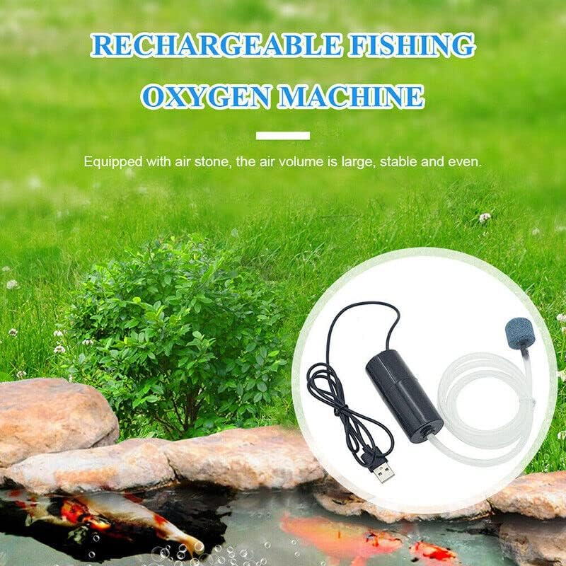 AIMALL Portable USB Aquarium Oxygen Pump Mini Fish Tank Air Pump Compressor Aerator, Mute Energy-Saving 5V Accessories, 3.35 X 1.18 Inches, Black
