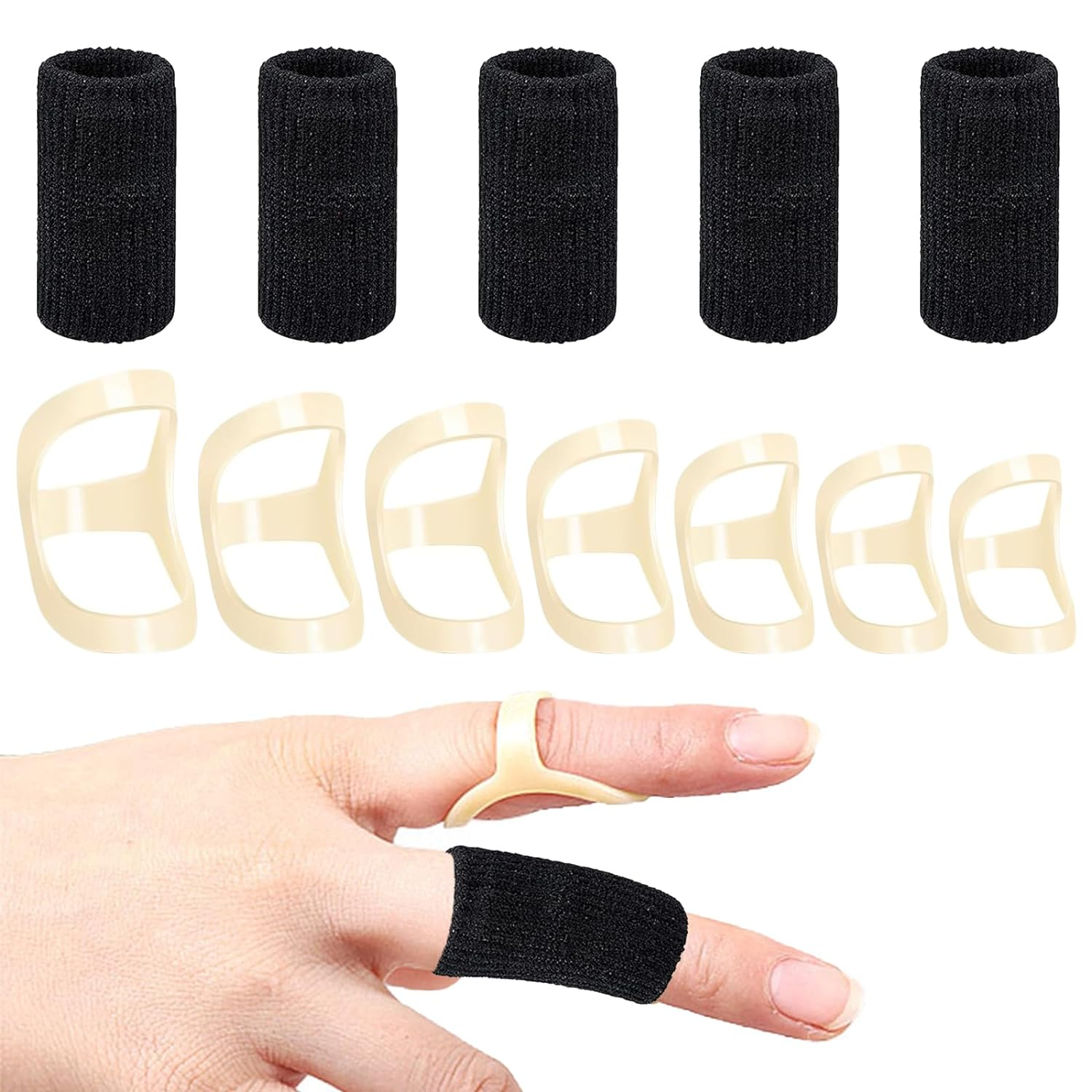 7Pcs Oval Finger Splint Finger Support and 5Pcs Finger Sleeves Trigger Finger Splint Finger Straightener Finger Brace for for Thumb Middle Index Ring Pinky Fingers (Size6,7,8,9,10,11,12) image number 3