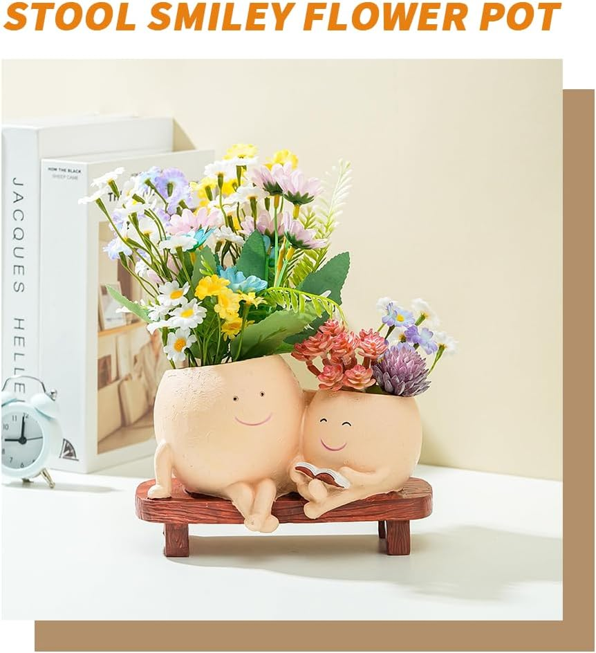 TOMVAES Plant Pots for Succulent Planter,Decorative Double Smiley Face Indoor Plant Pots,Resin Flowerpot,Bonsai Pot Desktop Ornament,Desk Decor Succulent Pot for Patio,Yard,Living Room image number 6