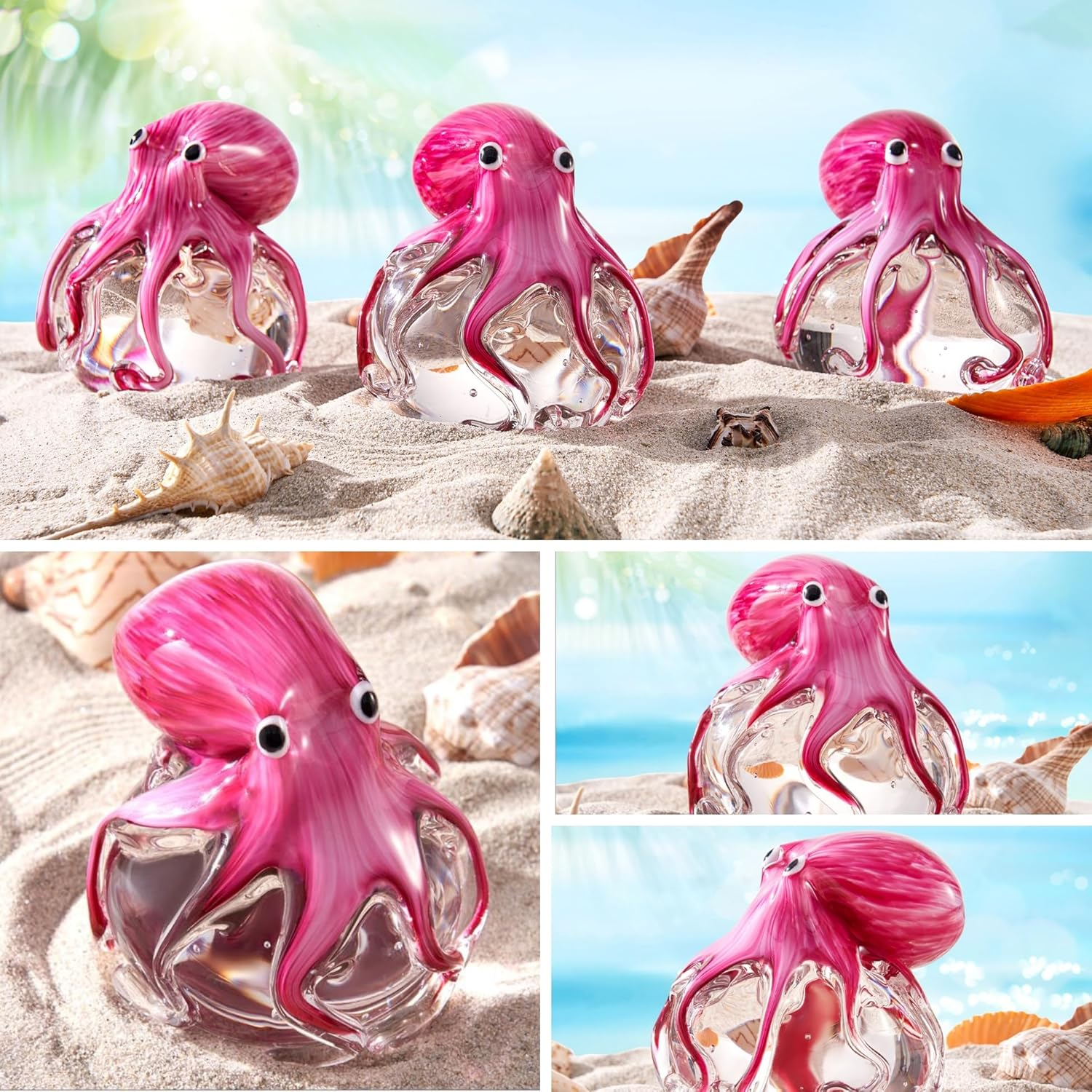 EUSTUMA Hand Blown Glass Octopus Figurine Ornament,Sea Animal Ornament for Fish Tank Aquarium,Sea Animals Collection for Birthday Gift,Glass Office Paperweight for Desk. image number 1