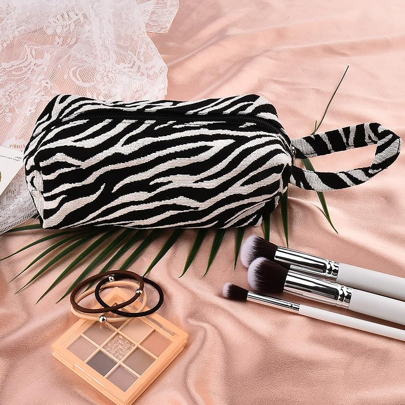 Zebra Print Cosmetic Pouch for Daughter Son Portable Make up Bag Organizer for Friend Bestie Sister Zebra Pencil Bags for Granddaughter Grandson Mother Travel Toiletry Bag image number 2