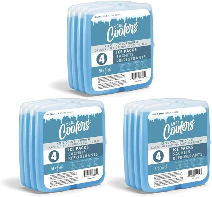 Cool Coolers by Fit + Fresh, Reusable & Long-Lasting Slim Ice Packs, Cold Packs for Lunch Boxes, Ice Packs for Lunch Bags