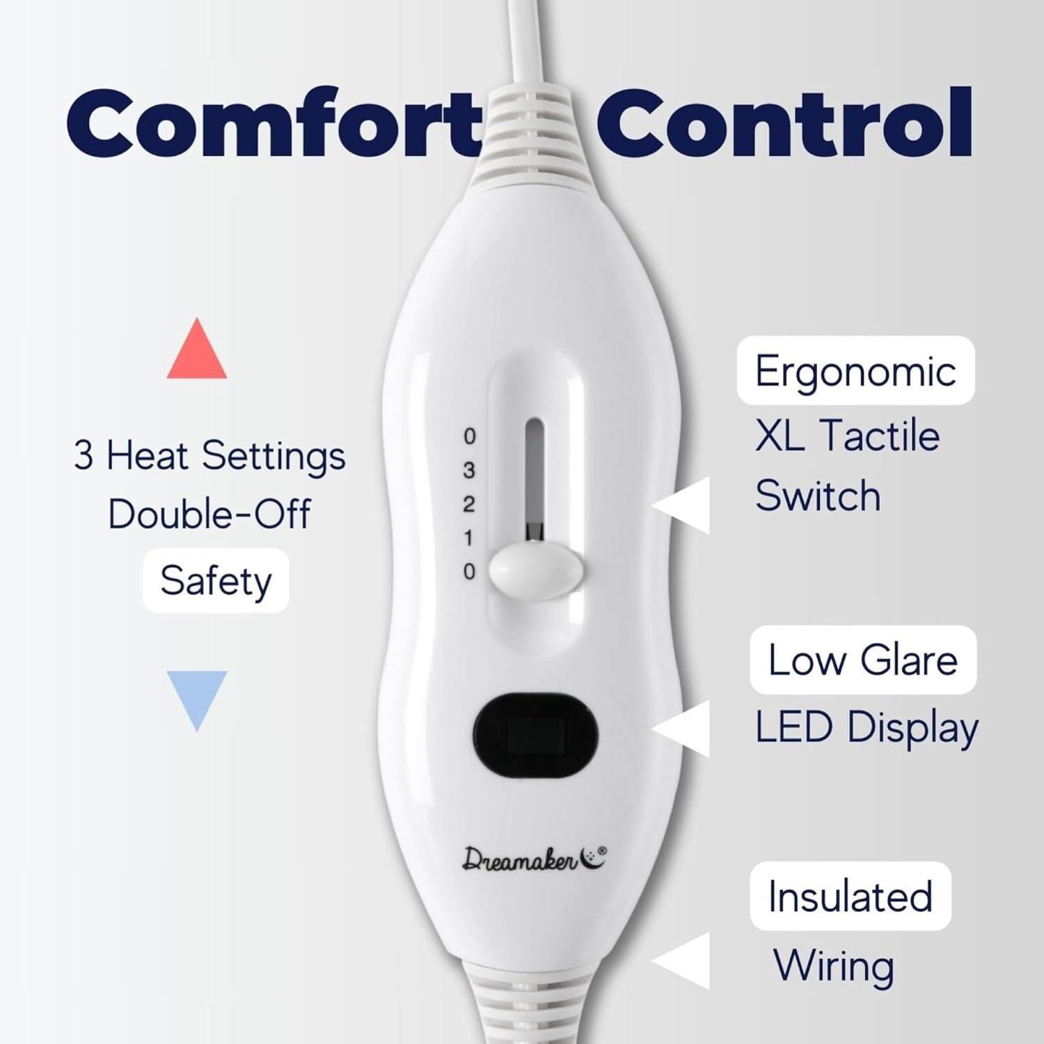 Dreamaker 100% Cotton Filling and Natural Cotton Cover Quilt Electric Blanket Fully Fitted Heated Blanket Overheat Protection Adjustable 3 Heat Settings LED Display Detachable Controller (Single)