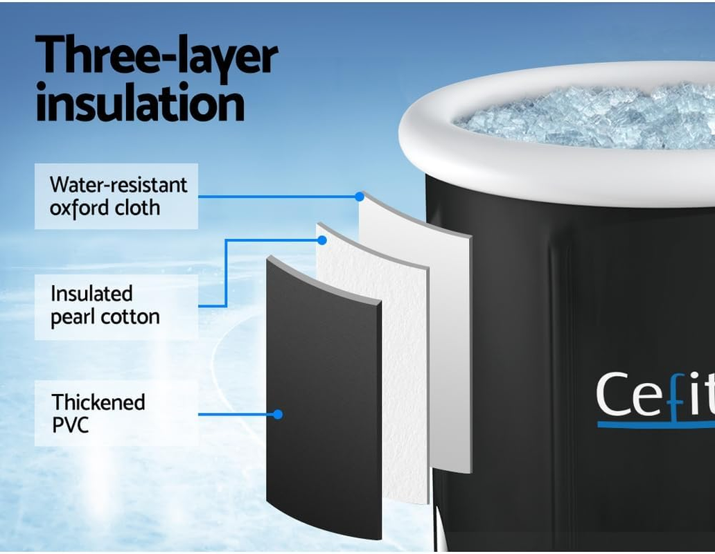 Weisshorn Ice Bath Tub, 300L 70 X 80Cm Inflatable Bathtub Cold Plunge Portable Bathtubs Folding Foldable Ices Tubs for Athletes Adult, 3-Layer Insulation with Protective Cover and 6 Support Legs Black image number 1