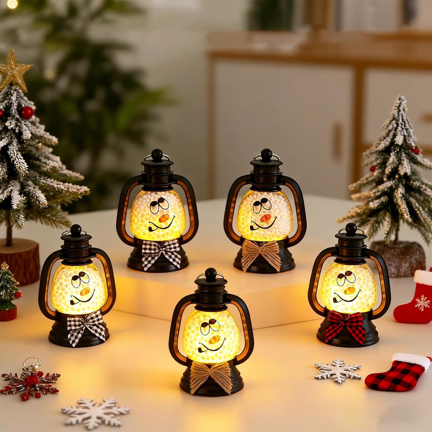 Pack of 6 Lanterns Christmas Mini Christmas Decoration Lantern Flameless Christmas Candles LED Christmas Lantern Christmas Decoration Lantern for Indoor Outdoor Decoration image number 2