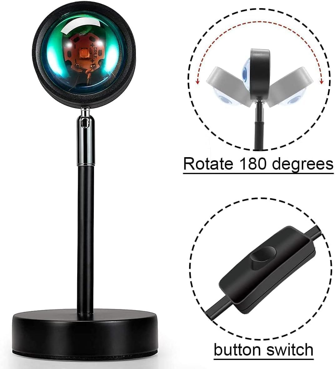 Balkwan Sunset Lamp Projection Rotation Rainbow Projection Lamp Led Romantic Visual Led Light Network Red Light with USB Modern Floor Stand Night Light Living Room Bedroom D&eacute;cor (16 Color Sunset Lamp) image number 1