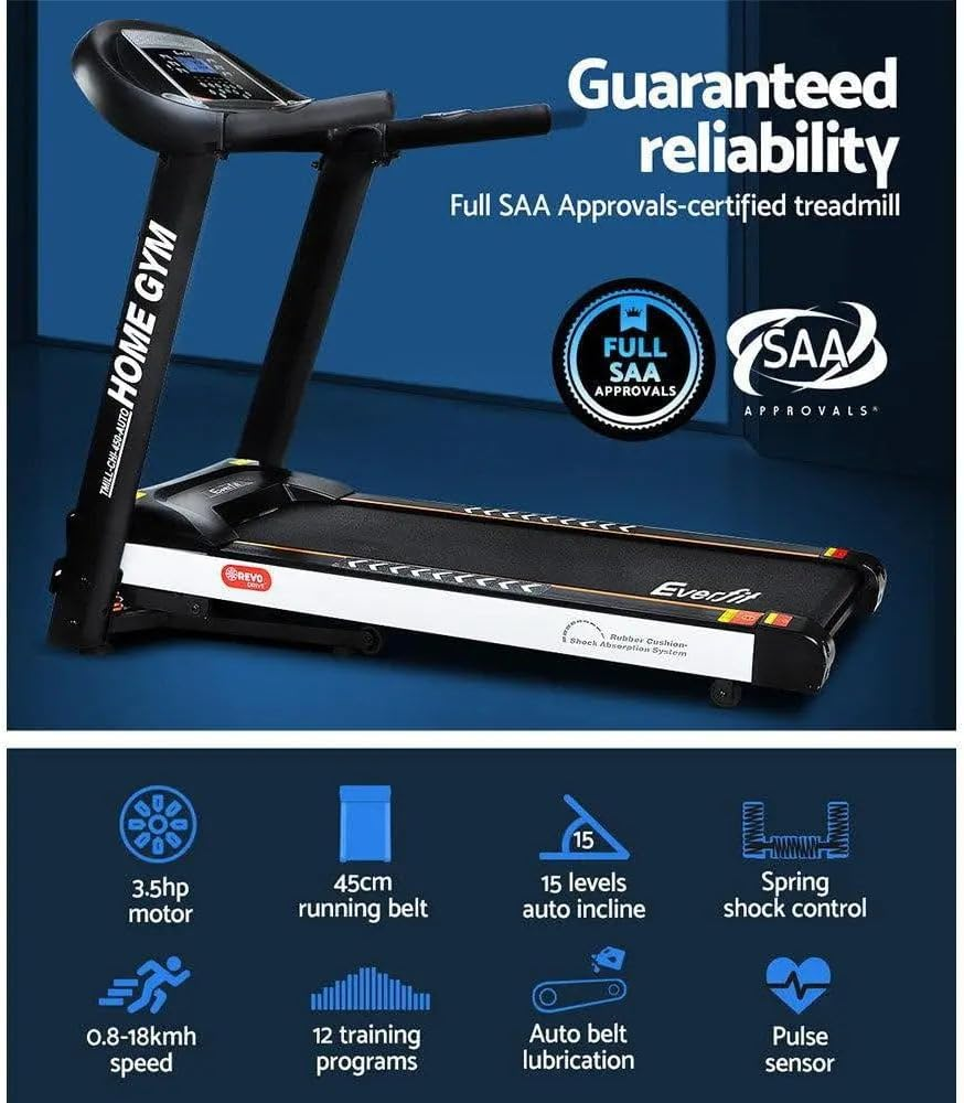 Everfit Treadmill Electric Treadmills with 450Mm Running Belt, Hydraulic Unfolded Walking Pad Foldable Machine Exercise & Fitness Equipment, with up to 18Km/H Speed and 15-Level Incline for Home Gym image number 1