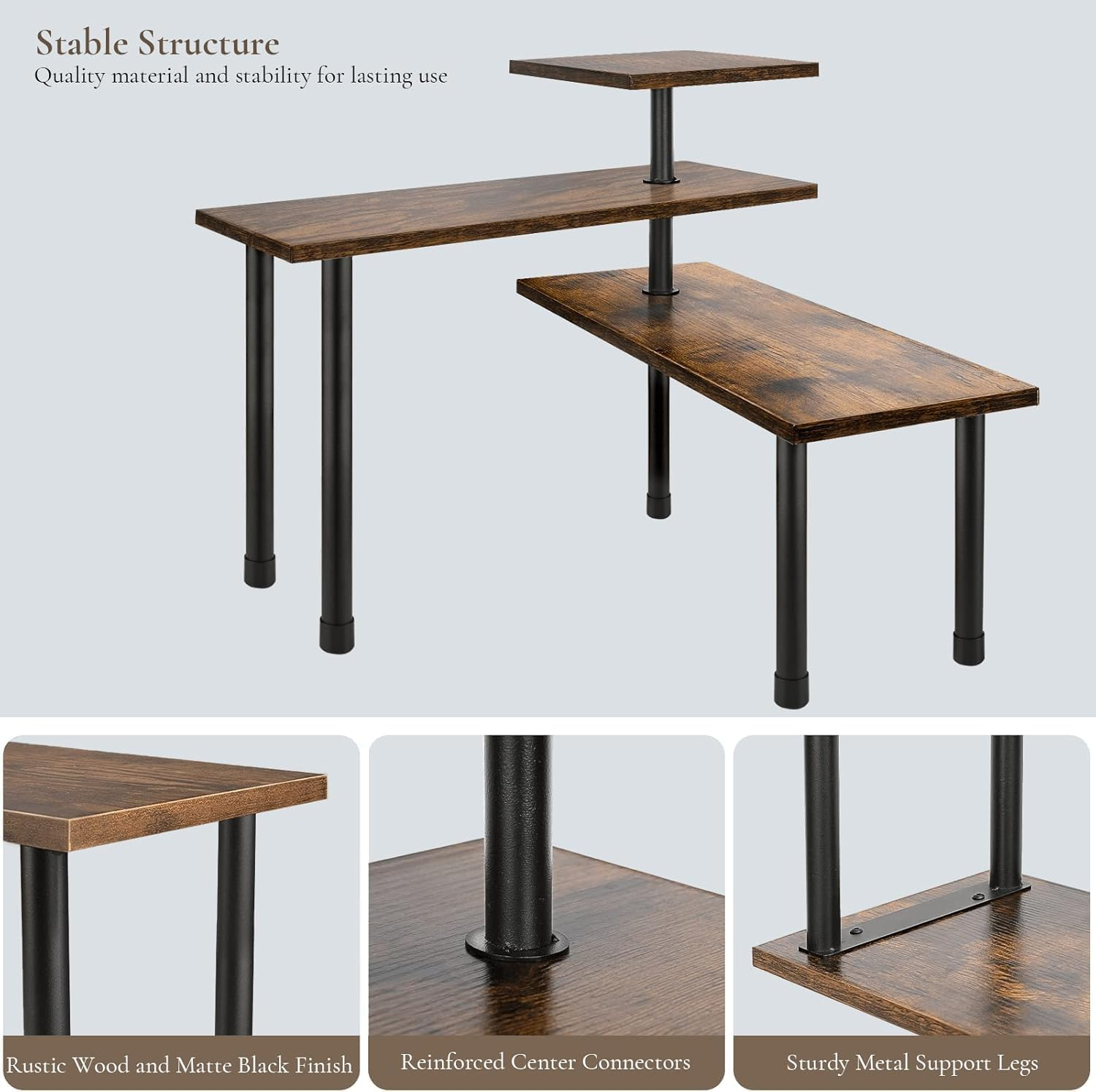 CARLA HOME 3-Tier Corner Shelf Kitchen Spice Rack Organiser Home Storage & Organisation, Adjustable Wooden Wall Shelf Pantry Organiser, Spice Jars Storage Rack for Kitchen Countertop image number 3