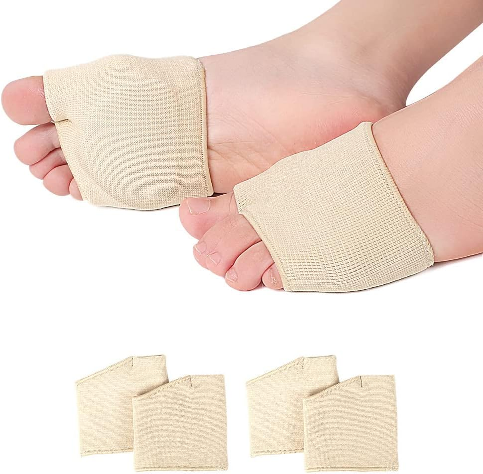 Metatarsal Gel Sleeve Pads Half Toe Bunion Sole Forefoot Cushion Half Socks Prevent Calluses Blisters Feet Care Tool (One Size Fit Most Women&Men, Beige)