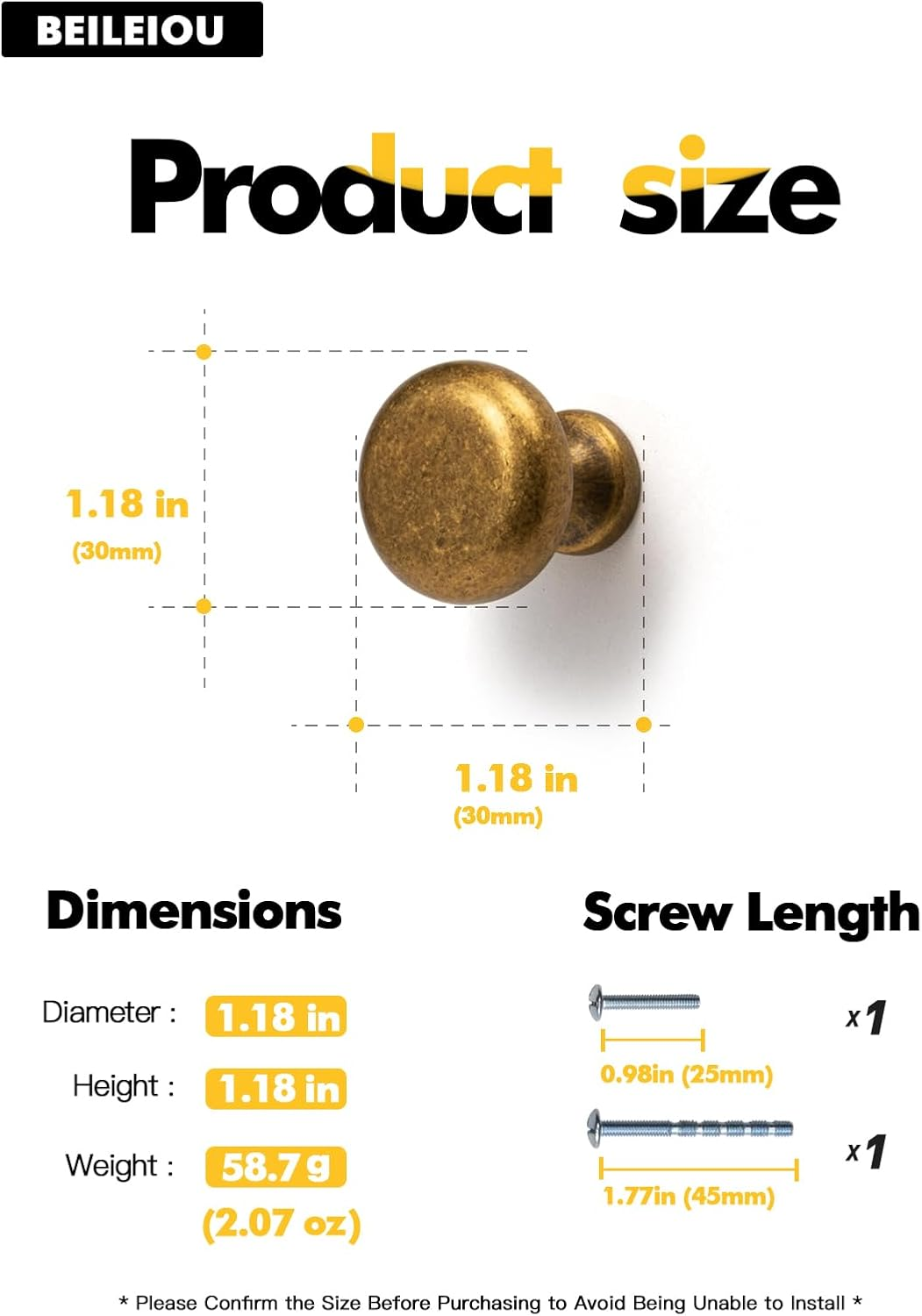 BEILEIOU Antique Brass Cabinet Knobs Classic Vintage Retro Drawer Knobs Kitchen Cupboard Bathroom Dresser Cabinet Bar Drawer Knobs Hardware Handles Zinc Alloy (5, Antique Brass, Knob)