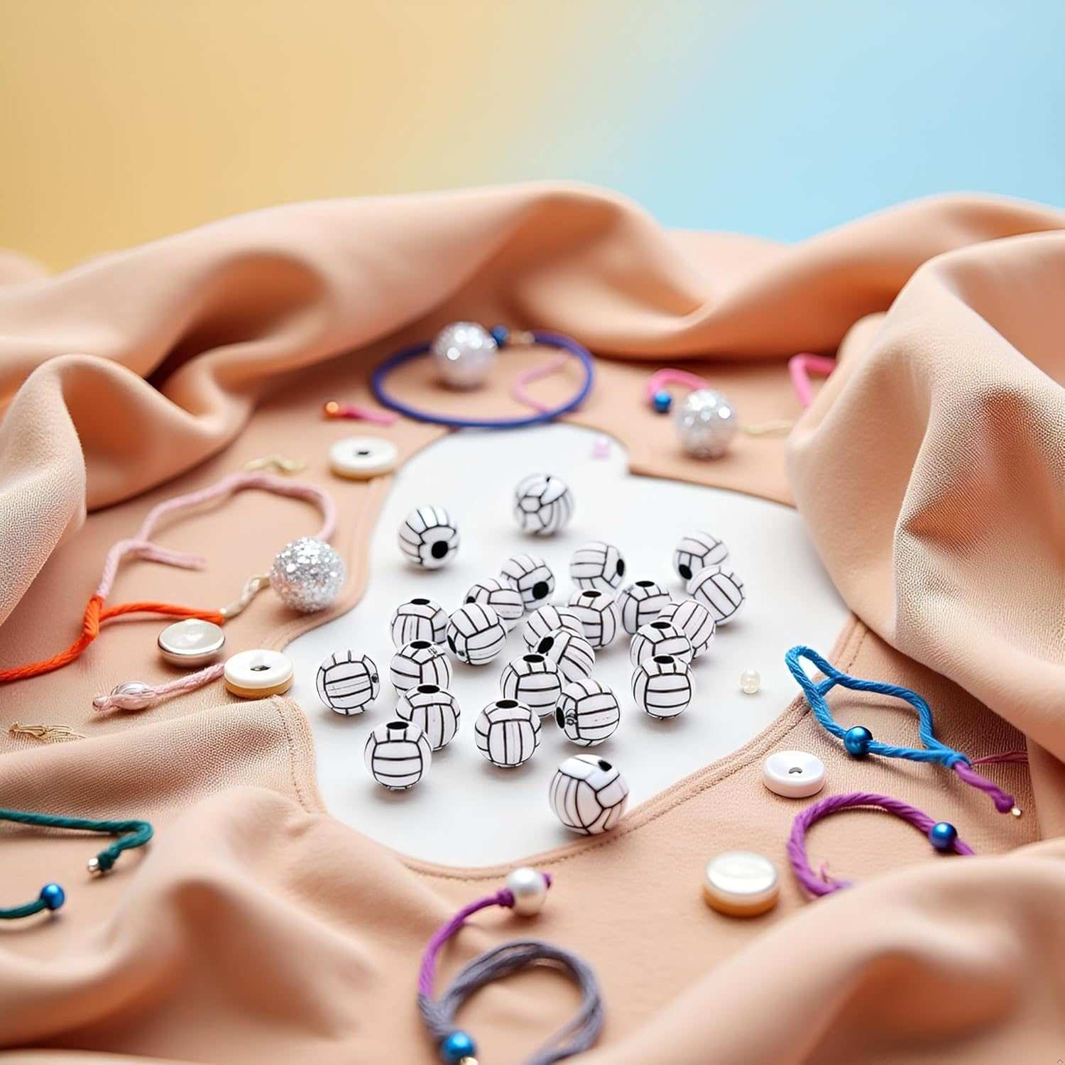 50Pcs Silicone Beads Acrylic Volleyball Bead, Big Hole Volleyball Beads round Loose Beads Spacer Beads for DIY Necklace Bracelet Pendant Making Heart Beads, Art Crafts Sewing (15Mm) image number 4