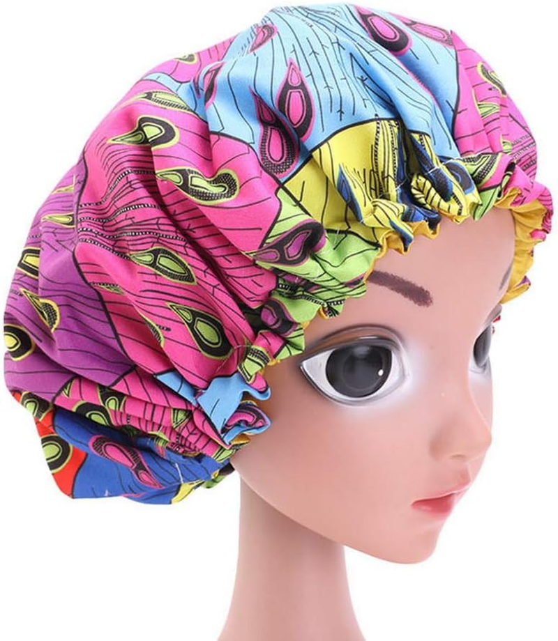 COMVIP 1Pc Kids Satin Bonnet Elastic Band Night Head Cover Sleep Cap B: Peacock image number 3