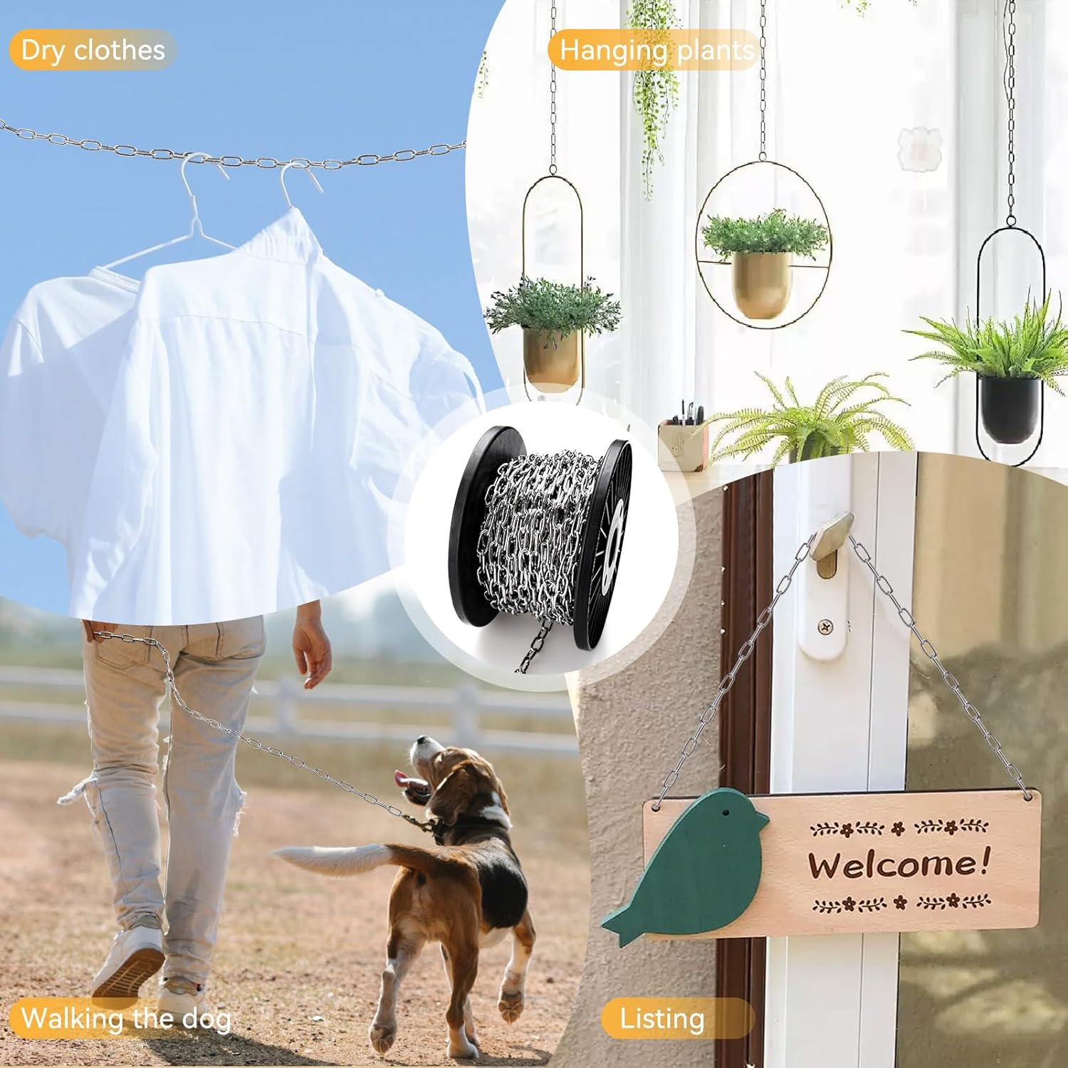 Stainless Steel Chain for Hanging Plants, Hanging Loop Chain for Outdoor Camping Pet Anti-Theft Chains, Hardware (15) image number 6