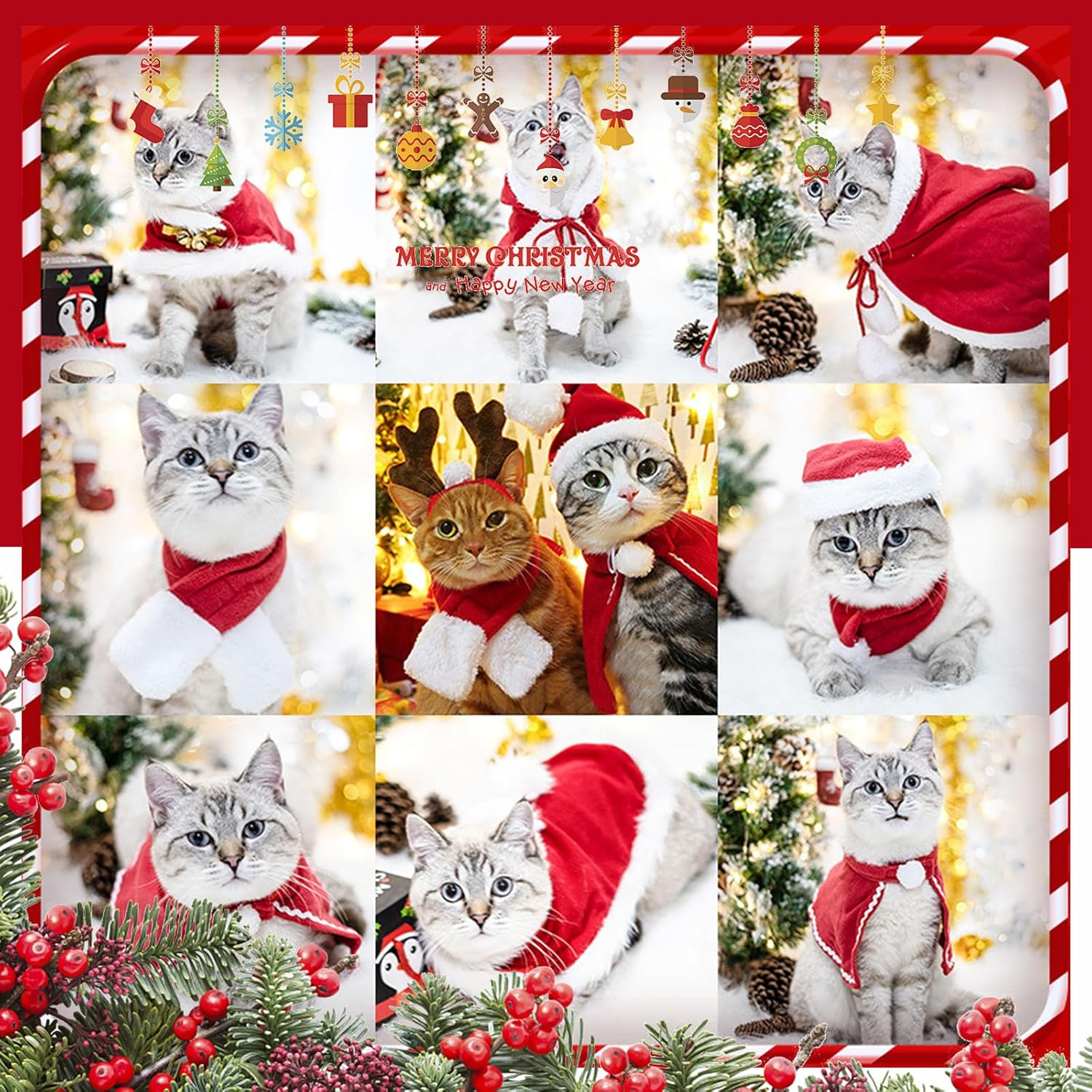 2 PCS Hat & Scarf Pet Costumes Christmas Pet Dress up Pet Cosplay Cat and Dog Costumes for Party (L-6) image number 5