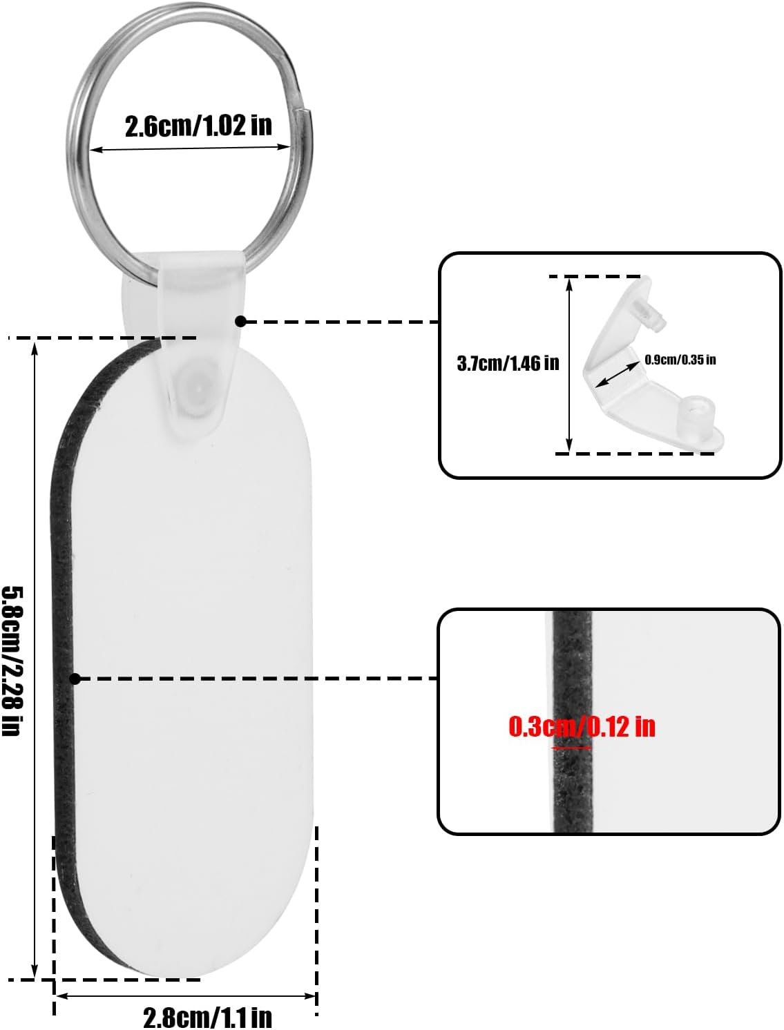 180Pcs Sublimation Keychain Blanks Set, Double Sided 60 MDF Sublimation Key Chains Blanks with 120 Rings and Clips Heat Transfer Keychain Blanks for Sublimation Craft DIY image number 1