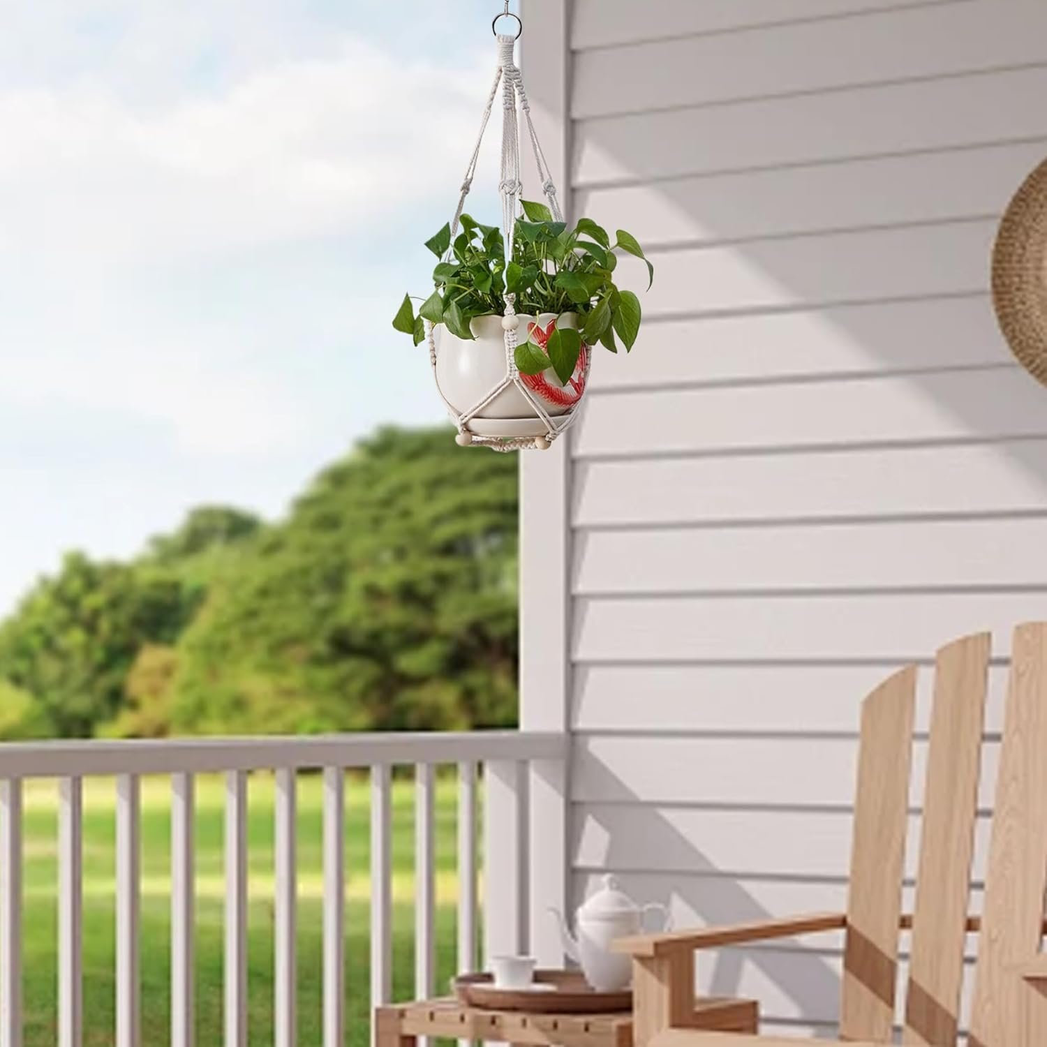 Macrame Plant Hanger Hanging Plant Holder with Wooden Bead 24In Ventilated Woven Decorative DIY Plant Hanger Home Balcony Gardening Supplies, No Planter No Plant, Small- image number 5