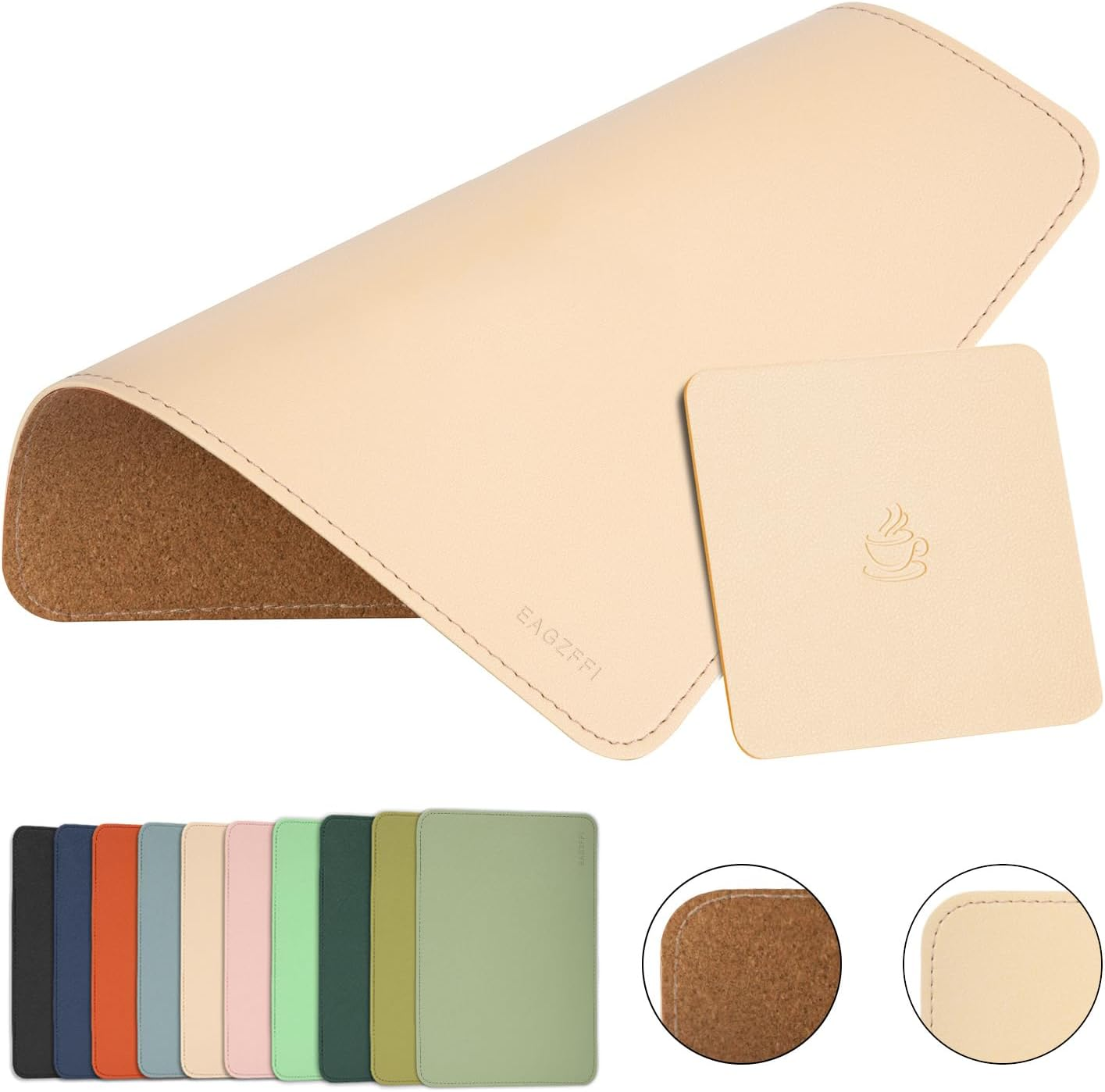 Leather Mouse Pad,Wood Mouse Pad,Double Side Mouse Pad,Stitched Edges,Equipped with Coaster Mouse Pads for Laptop,Office & Home,1 Pack,8Inch11Inch,Eagzffi(Blue)