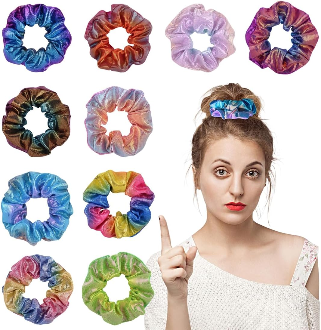 10 Hair Bobbles Girls Laser Dazzle Colour Scrunchies Velvet Hair Scrunchies Women'S Tie-Dye Hair Bands Girls Elastic Cable Bobbles Women'S Soft Hair Accessories image number 1