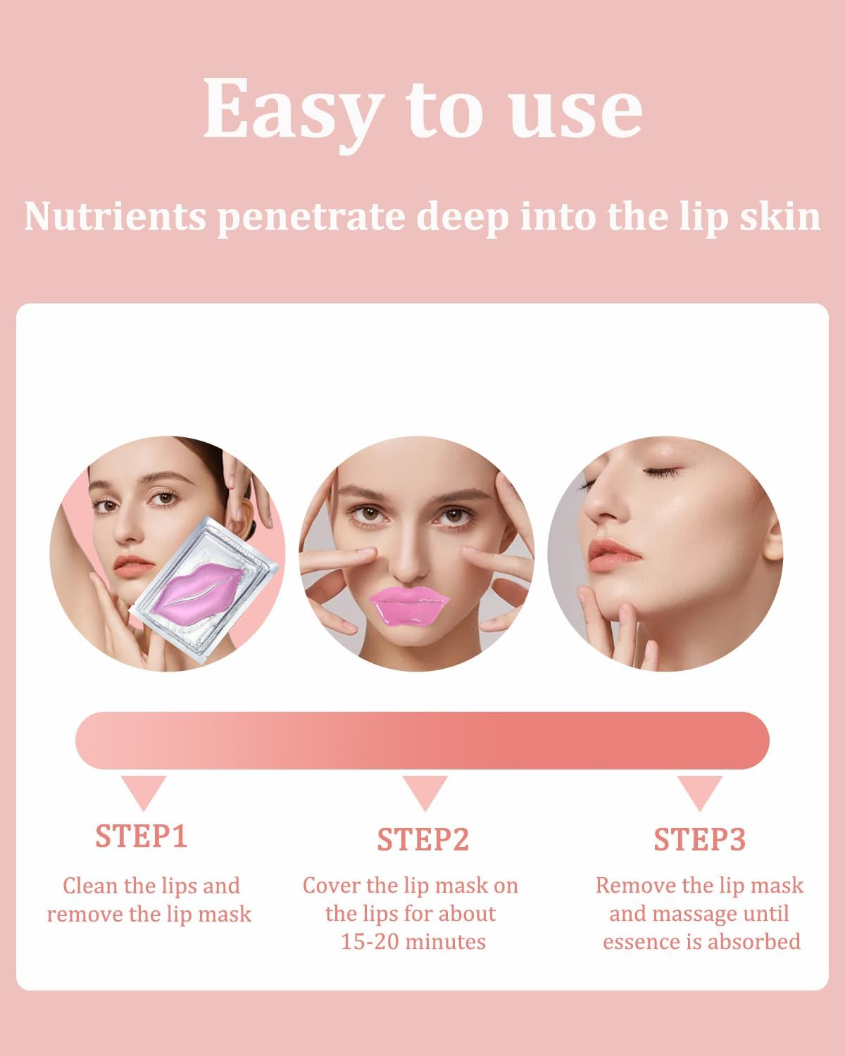 Bukamkom Collagen Lip Masks Bulk(20 Pieces/Box),Lip Mask Sheet Lip Care to Reduce Dark Lips and Lip Lines to Remove Dead Skin Moisture,Bulk Lip Masks Individually Wrapped (20) image number 3