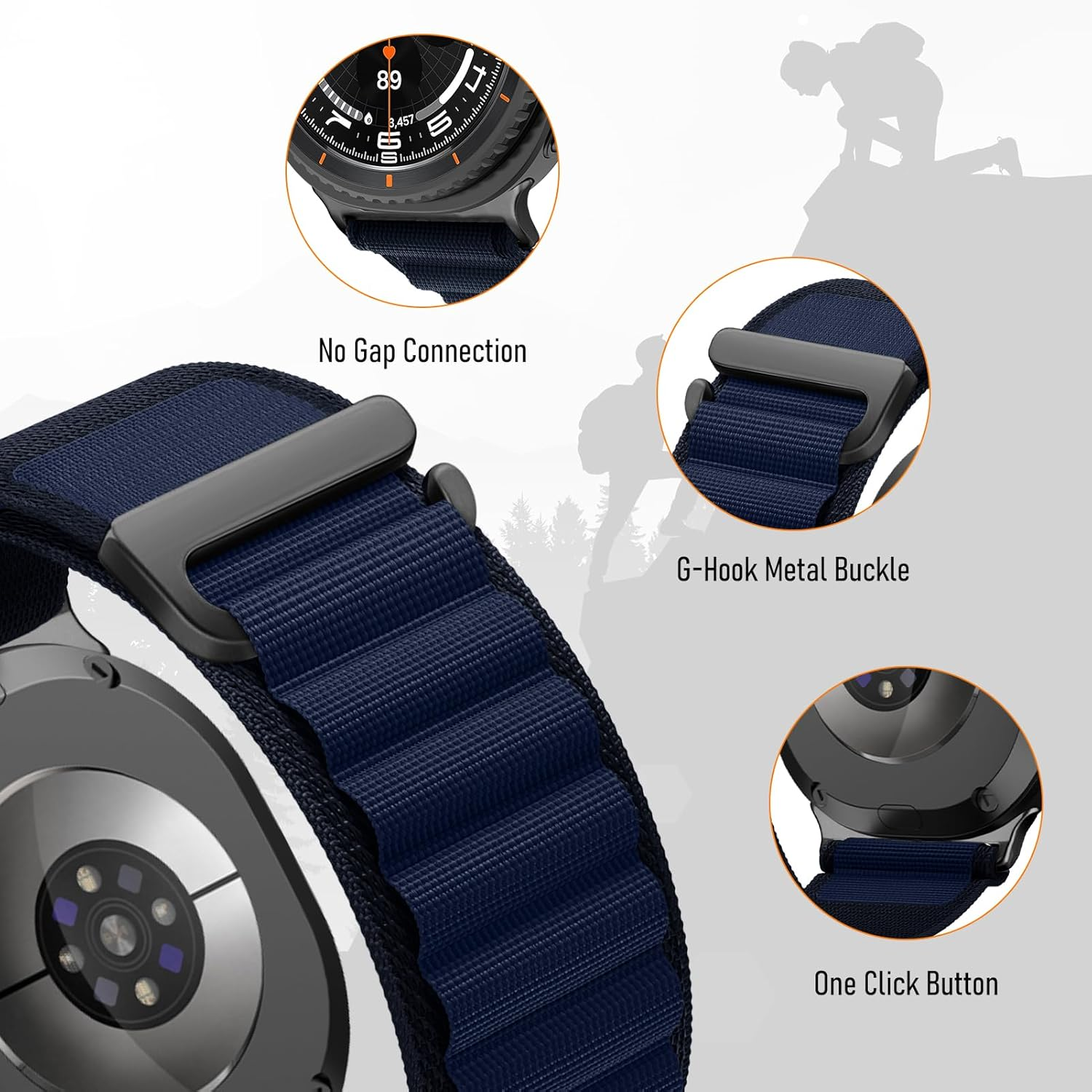 Trail/Alpine Loop Bands for Samsung Galaxy Watch 8 Band 40Mm 44Mm/8 Classic 46Mm Men Women,Rugged Nylon Fabric Sport Strap for Samsung Galaxy Watch 8 Band 44 Mm 40 Mm/8 Classic 46 Mm Wristband image number 5