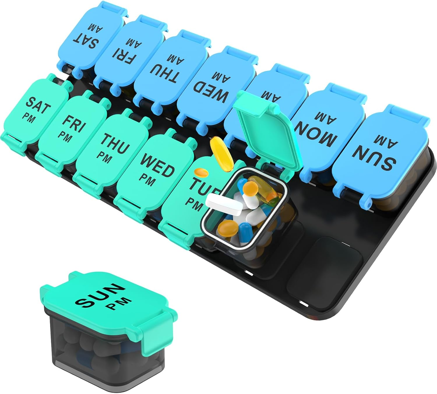 Extra Large Weekly Pill Organizer - 7 Day AM/PM Pill Box, Twice a Day XL Pill Container for Vitamins and Supplements, Airtight & Detachable Design, Ideal for Daily Medication Management