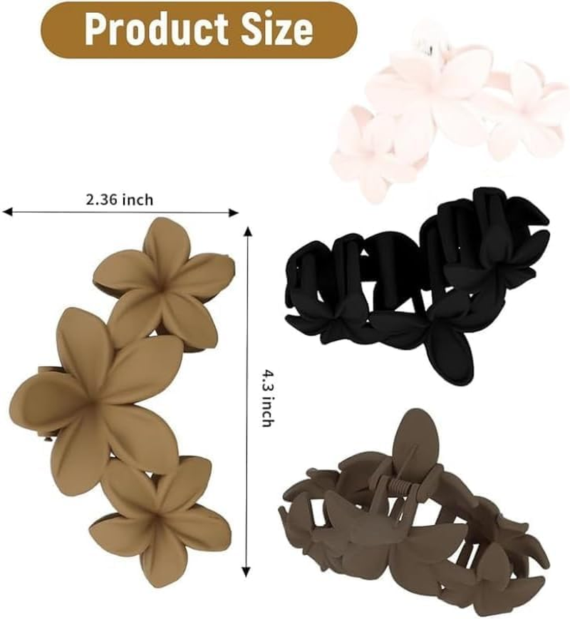 Non-Slip Matte Hawaiian Plumeria Large Claws Clips with Strong Hold, 6Pcs Large Plumeria Hair Clip Strong Hold Hair Claws