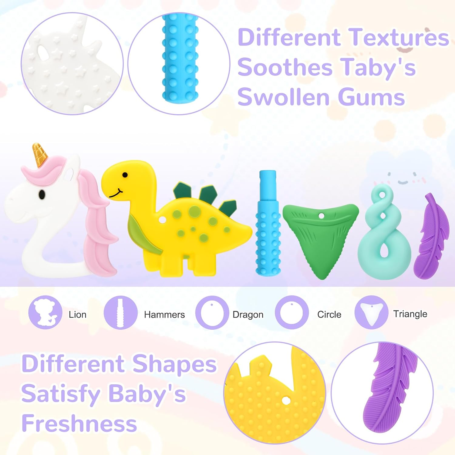 Chew Necklaces for Adults and Babies - Pony 5-Piece Set, Bpa-Free Silicone Sensory Chew Necklaces for Anxiety Relief, with Massage Blocks to Relieve Teething Pain, Stimulates Oral Movements image number 1