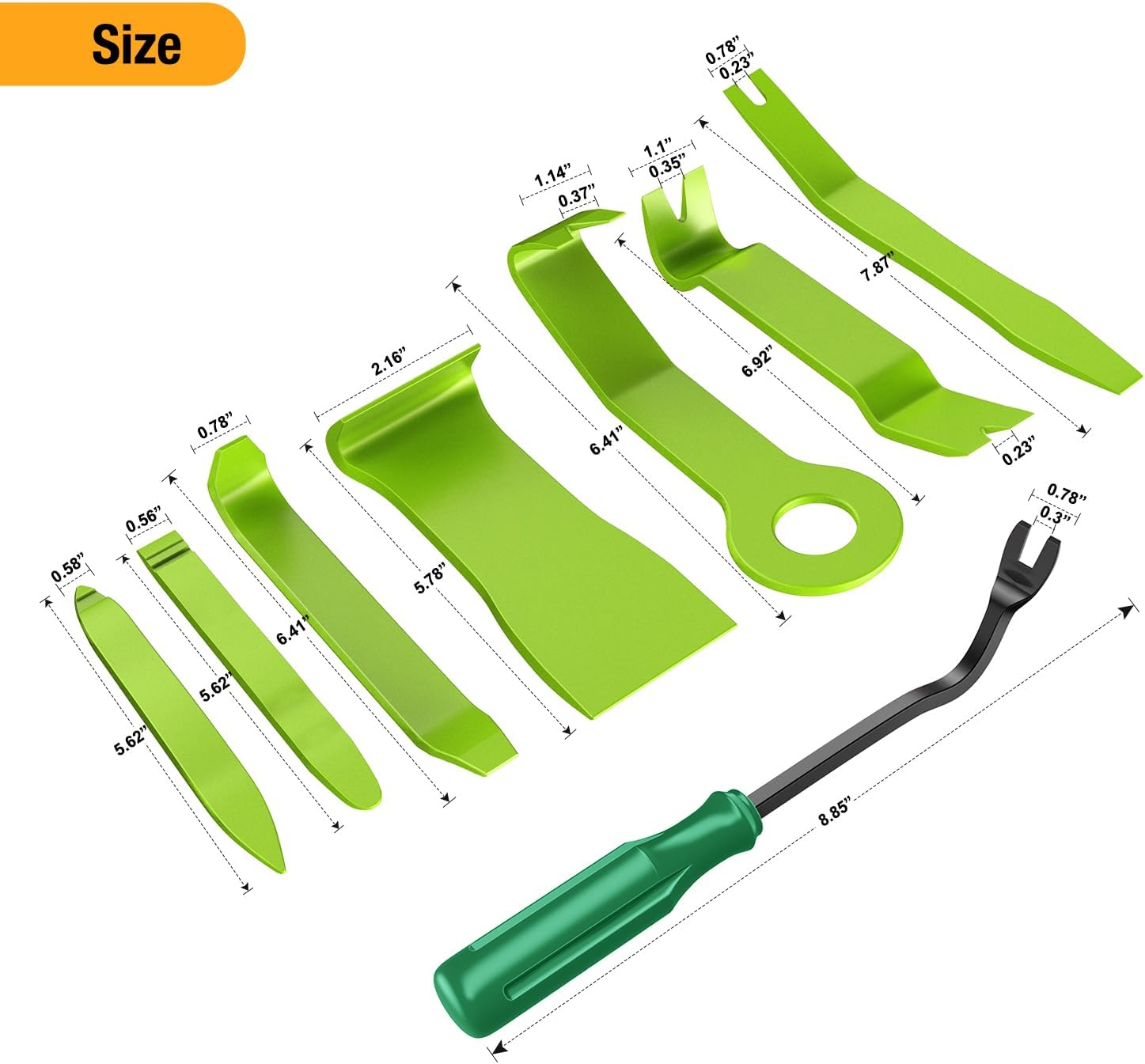 GOOACC 8PCS Auto Trim Removal Tool Kit No-Scratch Removal Tool Kit for Car Audio Dash Panel Window Molding Fastener Remover Tool Kit-Green - Green image number 5
