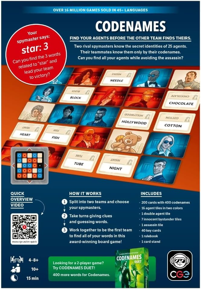 Czech Games | Codenames | the Ultimate Word and Clue Game, Now Refreshed | 2-8 Players, Ages 14+