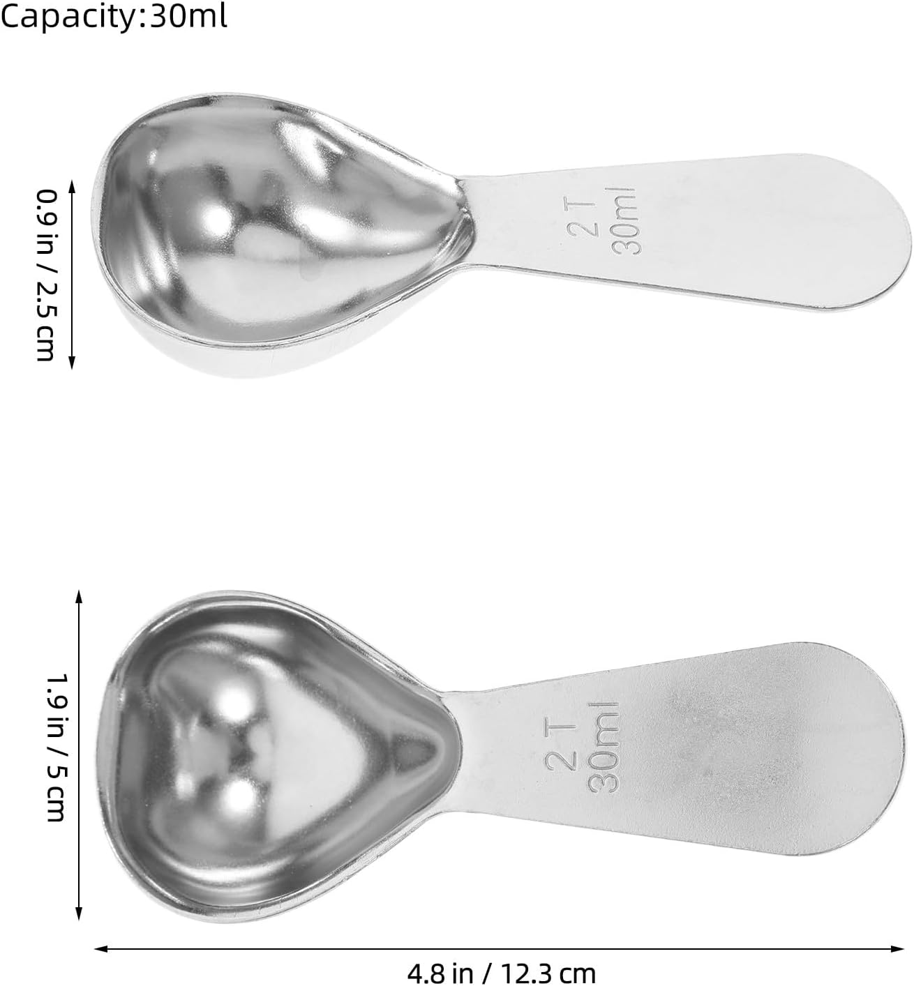 HOUDERCO 2Pcs Stainless Steel Coffee Scoops 2-Tablespoon 30Ml Measuring Spoons Short Handle for Coffee Beans, Tea, Powdered Milk and Seasoning, Kitchen Baking Ingredient Scoopers image number 5