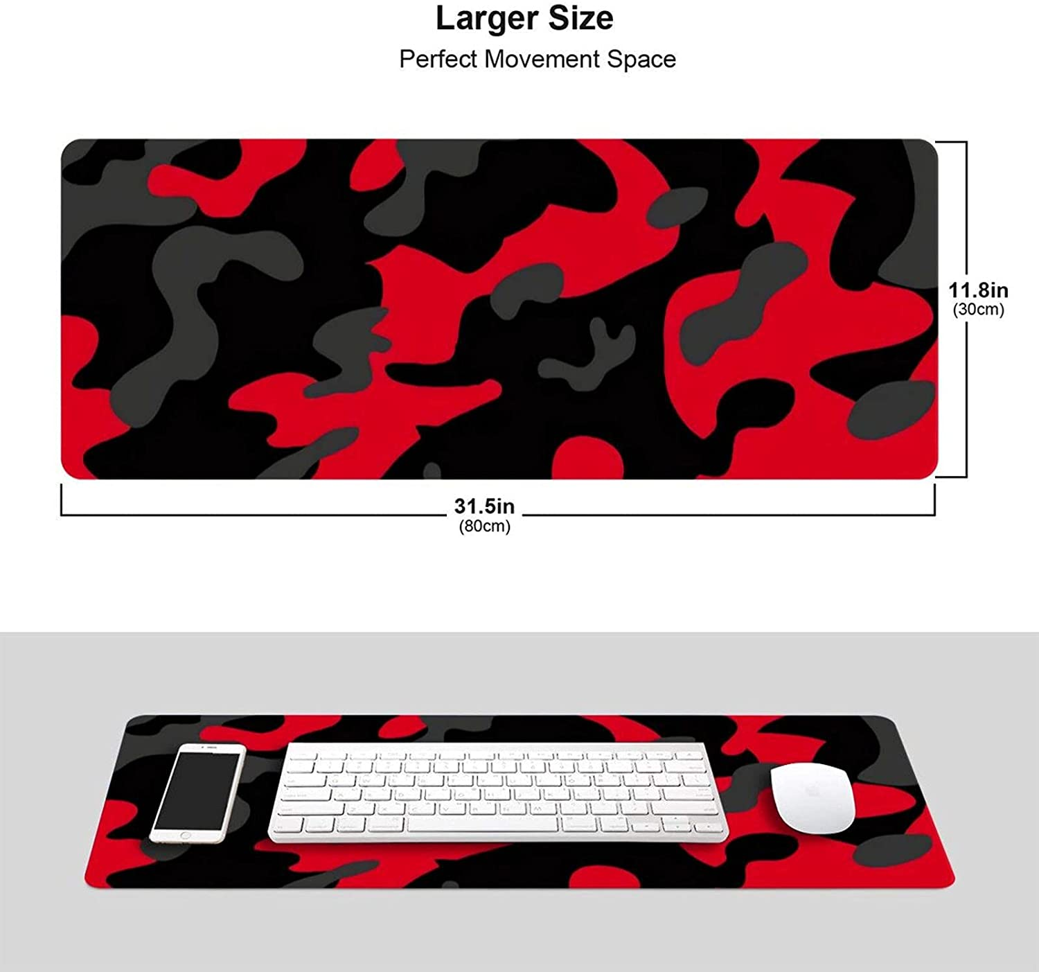 Red and Black Gaming Mouse Pad Large XL Desk Mat Camo Camouflage Long Extended Pads Big Mousepad Home Office Decor Accessories for Computer Pc Laptop - White And Black Cow Print Skin image number 6