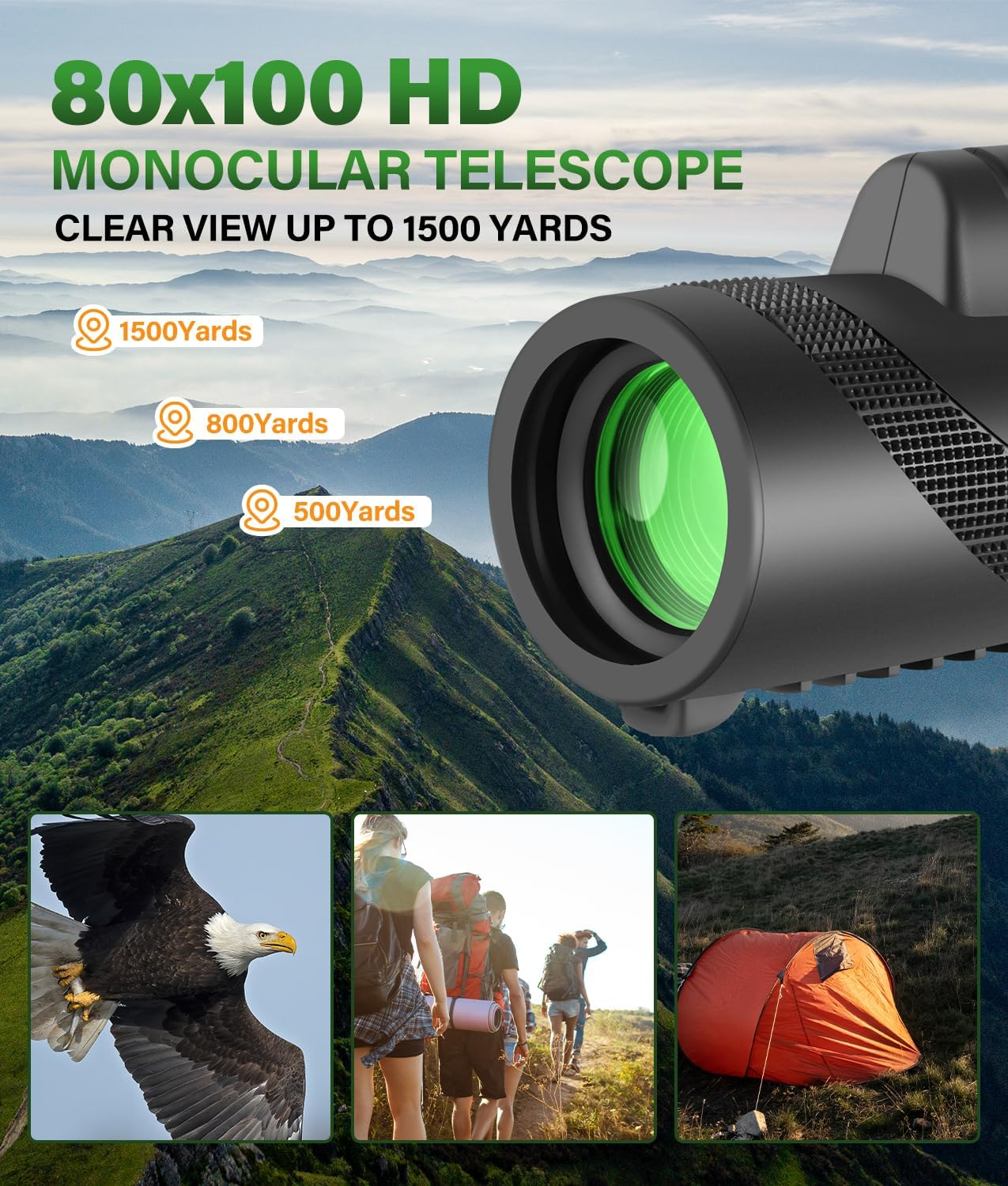 PAHTTO Monocular 80 X 100 Zoom, Monocular Telescope with Smartphone Holder and Stretchable Tripod, Monocular Telescope Waterproof for Bird Watching, Hunting, Travel, Concert, Outdoor Sports image number 4