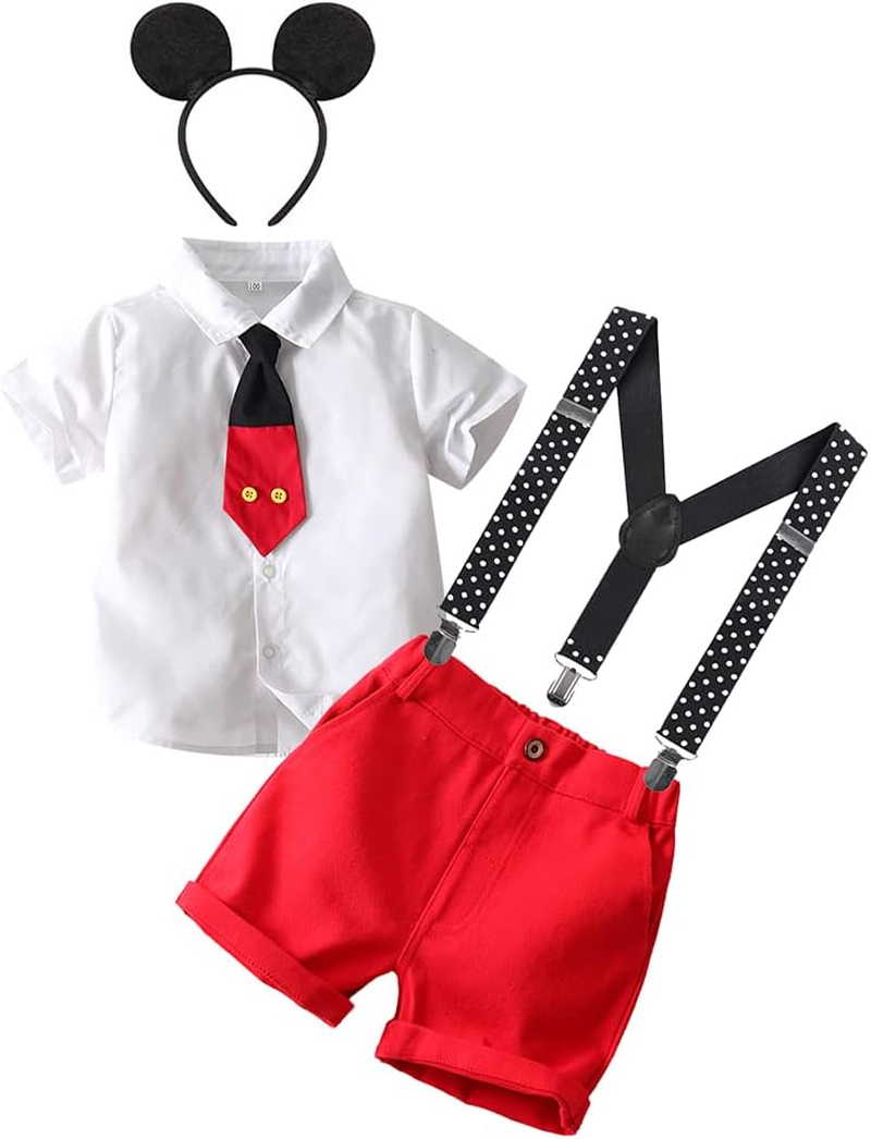 IMEKIS Baby Boys Birthday Outfit Shirt + Suspenders + Pants Cake Smash Kids Halloween Cosplay Costume