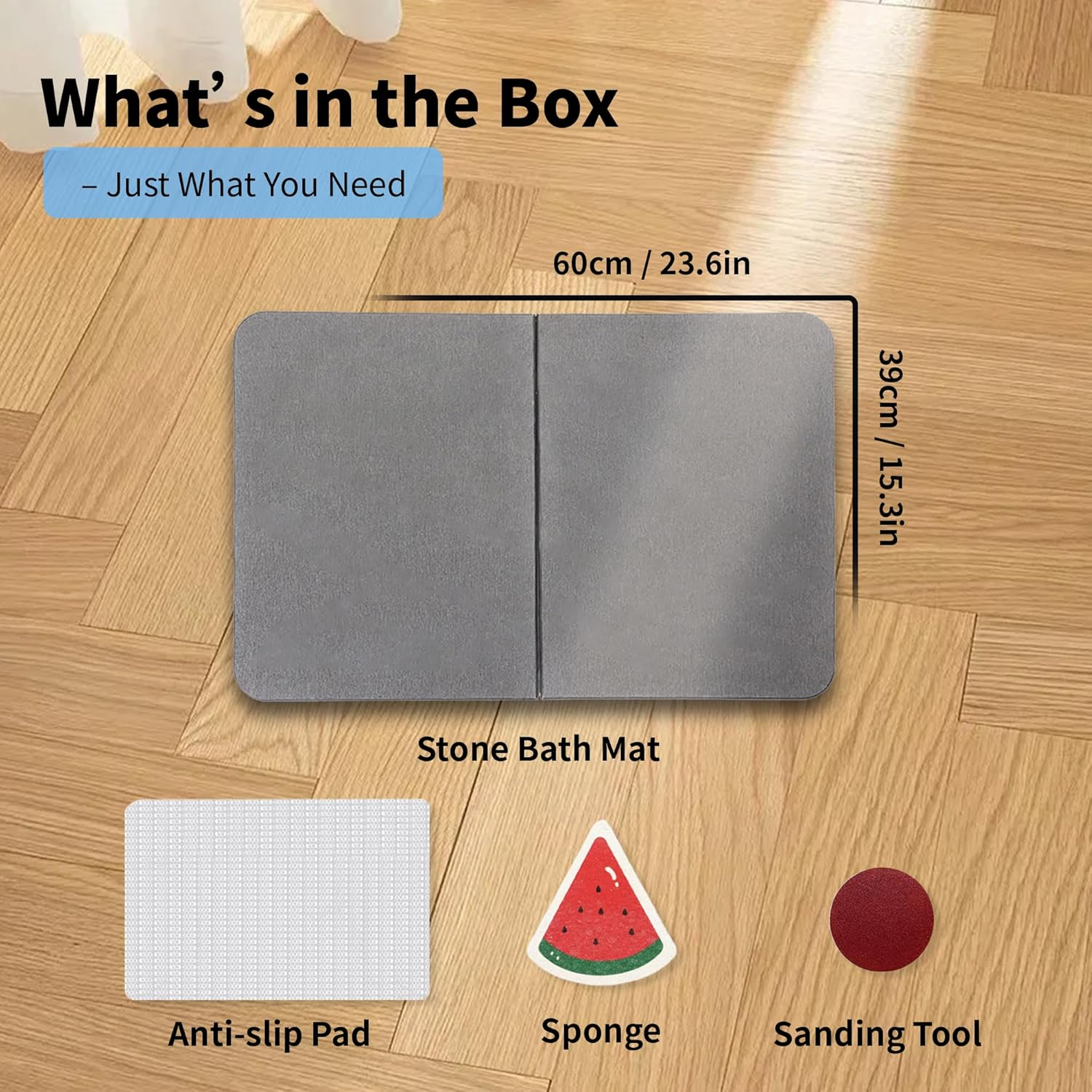 Stone Bath Mat, Natural Diatomaceous Earth Bath Mat, Non Slip Super Absorbent Quick Drying Diatomite Mat for Bathroom, Bathtub, Kitchen Counter, Both Sides Available with Cleaning Tool (Dark Gray) image number 6