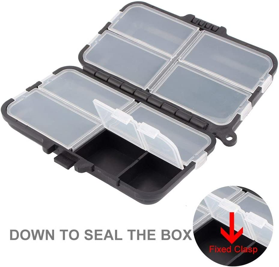Yosoo Fishing Tackle Box, 9 Compartments, Black and Transparent Plastic Storage Case, 11X6X3.5Cm, Portable with Eyelet for Outdoor Activities image number 3