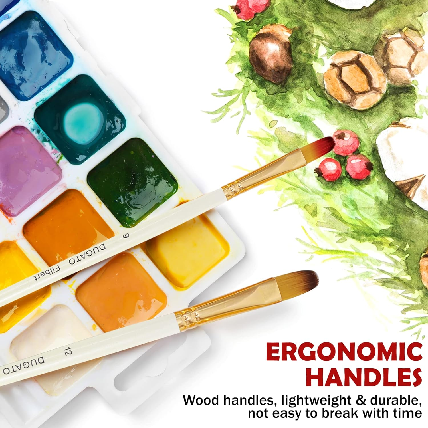 DUGATO 15 Piece Artist Paint Brush Set - Anti-Shedding Nylon Hair Brushes with Comfortable Grip for Acrylic, Watercolor, Oil, Gouache & Crafts - Suitable for All Skill Levels, Beginners, and Hobbyists image number 6