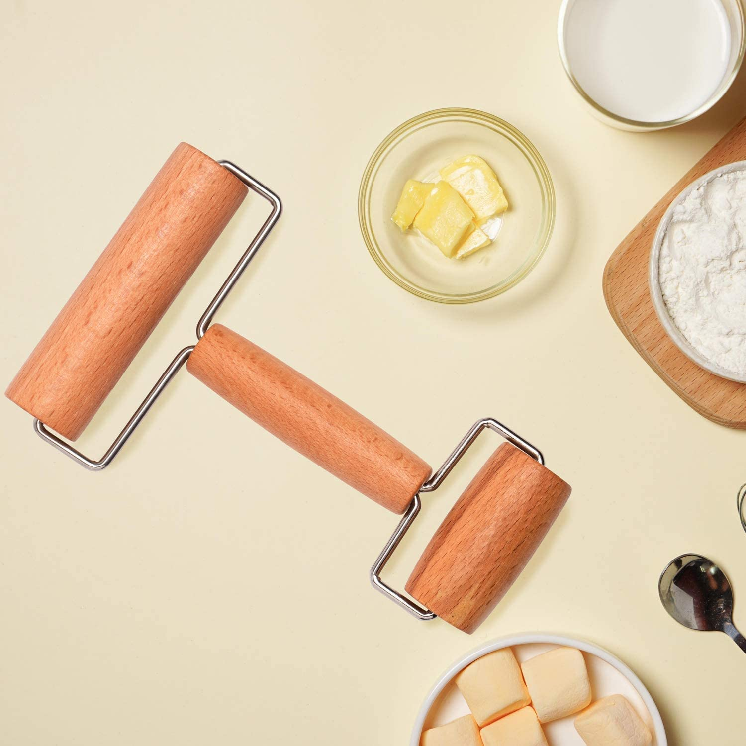 Smooth Rolling Pin - Pastry and Pizza Double Dough Baker Roller Metal Kitchen Utensils Ideal for Baking Dough, Pizza, Pie, Pastries, Pasta and Cookies image number 1