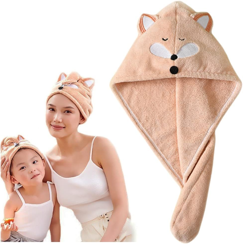Anti-Frizz Kids Hair Towel Absorbent Quick Drying Girls Hair Turban Towel with Button Wet Hair Dryer Cap Ultra Soft Hair Drying Towel Wrap Twist Hat for Curly, Long Hair and All Hair Types,S,Pink