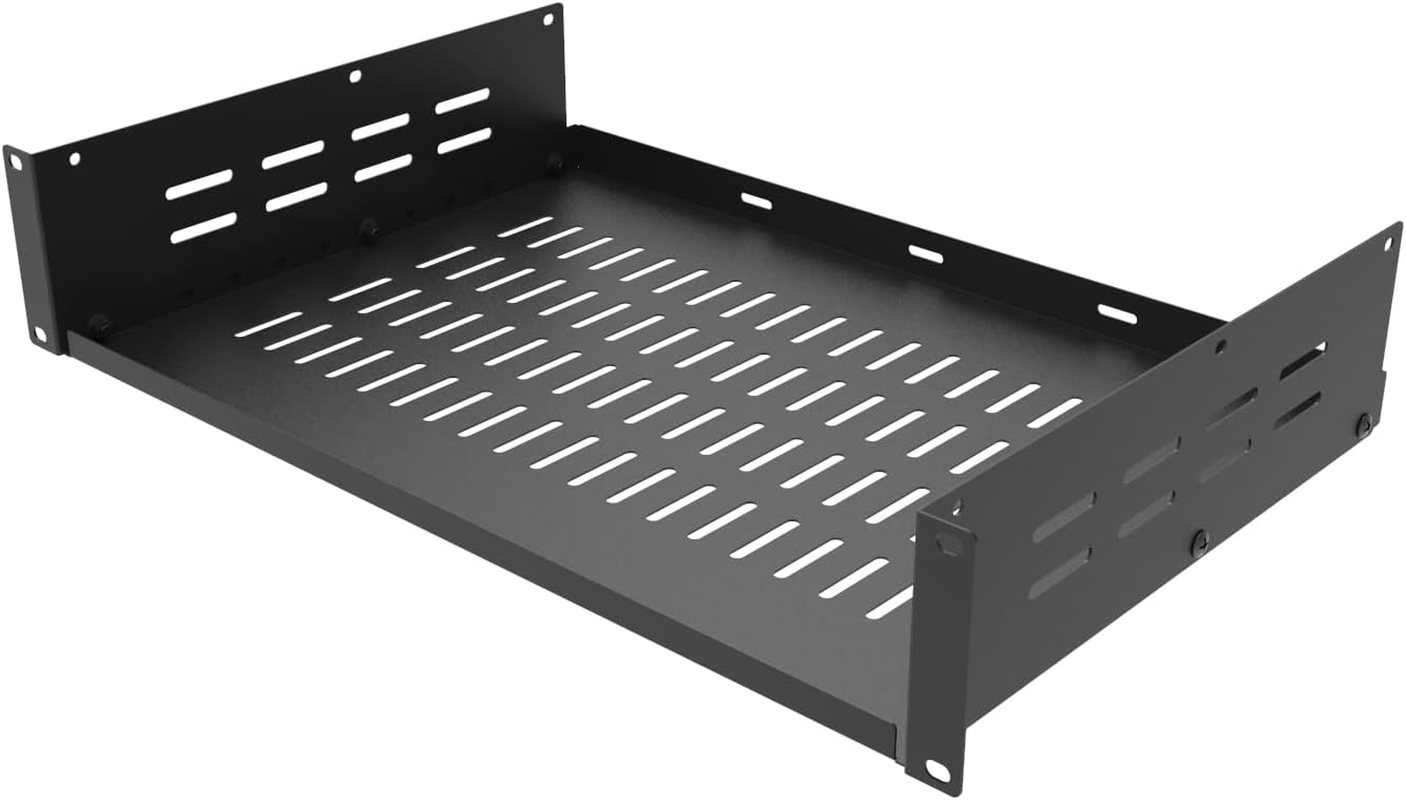 Jingchengmei 2U 19-Inch Universal Vented Rack Mount Cantilever Server Rack Shelf-12 Inch Deep-Disassembled Black (2U12Ind) image number 1