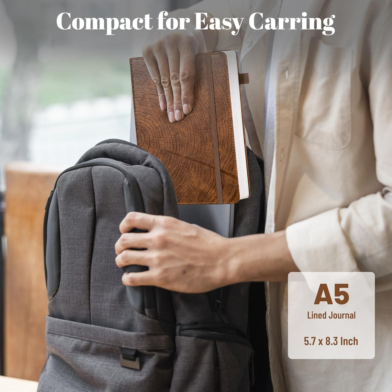 CAGIE Lined Journal for Writing, A5 Tree Growth Ring Leather Bound Journal Notebook, 256 Pages 100 GSM Journals for Men Women, Hardcover Journaling Notebooks for Work, Note Taking - Khaki image number 6