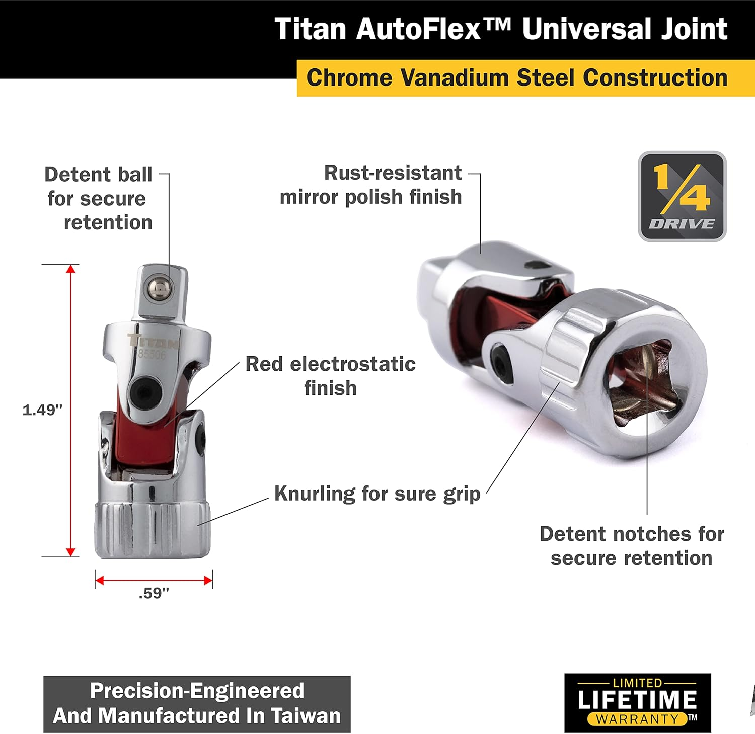 Titan 85506 1/4-Inch Drive Auto Flex Universal Joint image number 2