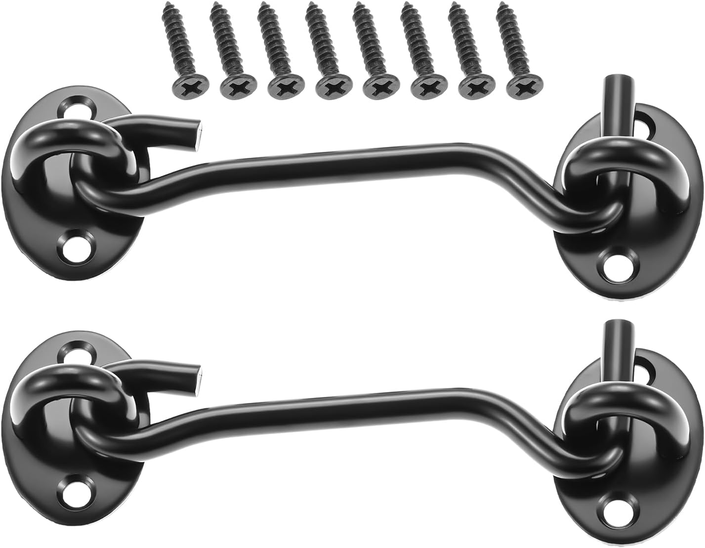 Black 3Ins Cabin Hooks and Eye Latch Lock for Patio Doors Shed Gate 75Mm Catch Silent Holder Stainless Steel 2Pcs image number 6