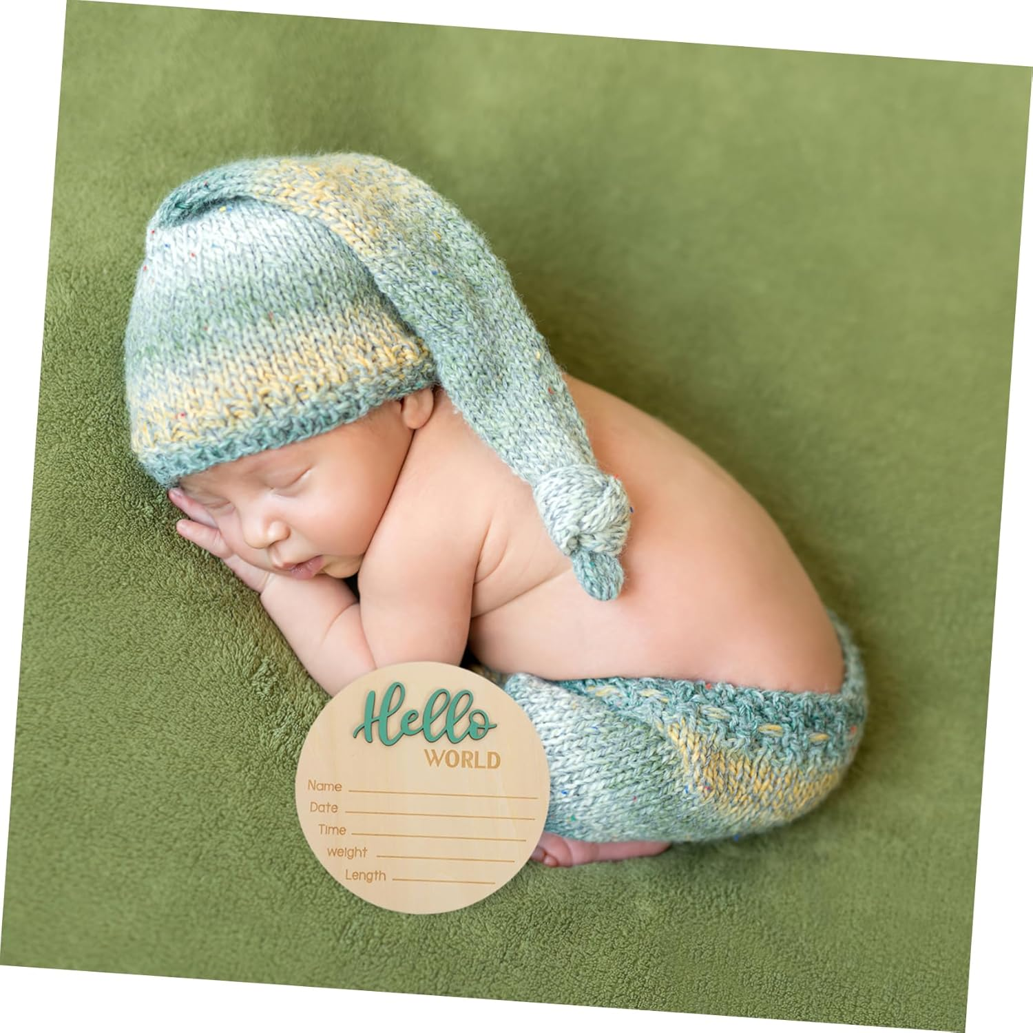 CLISPEED Wooden Baby Name Sign round Birth Announcement Sign for Newborns Newborn Photography Prop Infant Birth Announcement Plaque image number 2