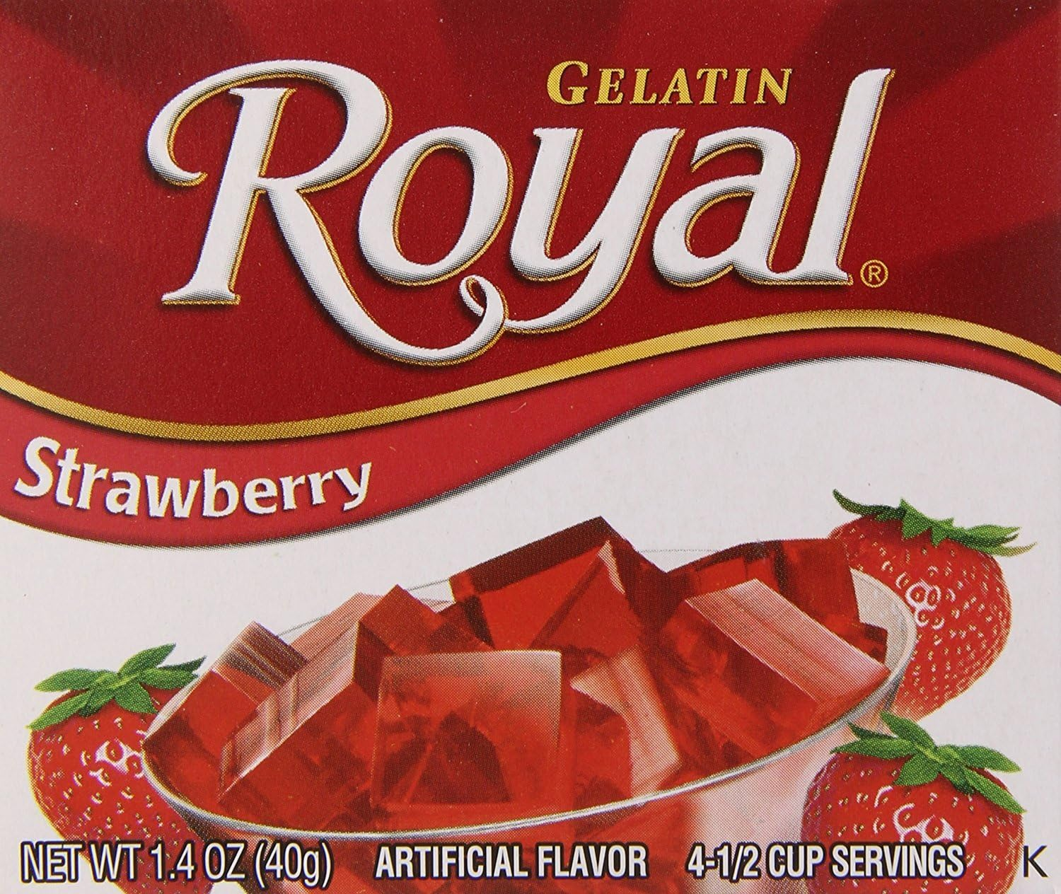 Royal Gelatin, Fat Free Dessert Mix, Strawberry, 1.4 Ounce (Pack of 12) image number 2