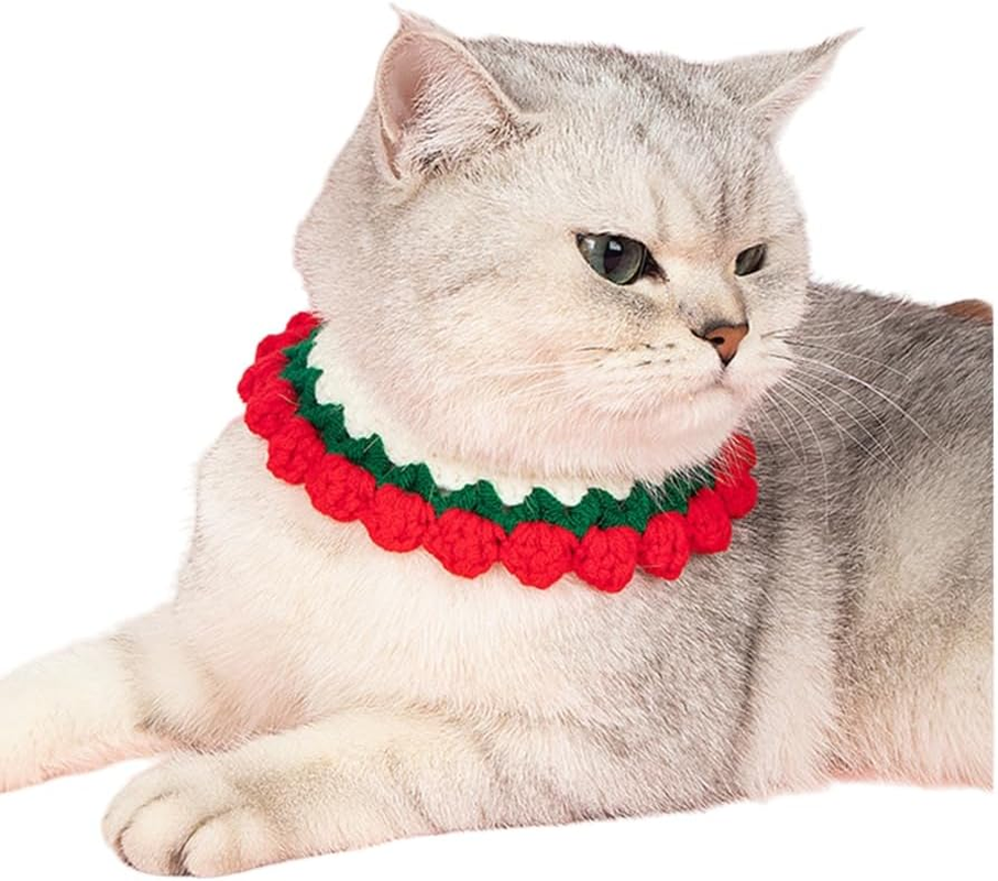 Knit Pet Collar, Pet Collar, Cute, Knit, Flower, Necklace Accessory, for Cats, Cute, Flowers, SNS, Cute, for Pets, Neck Circumference 5.5-7.9 Inches (14-20 Cm), Soft and Lightly Knitted Collar image number 3