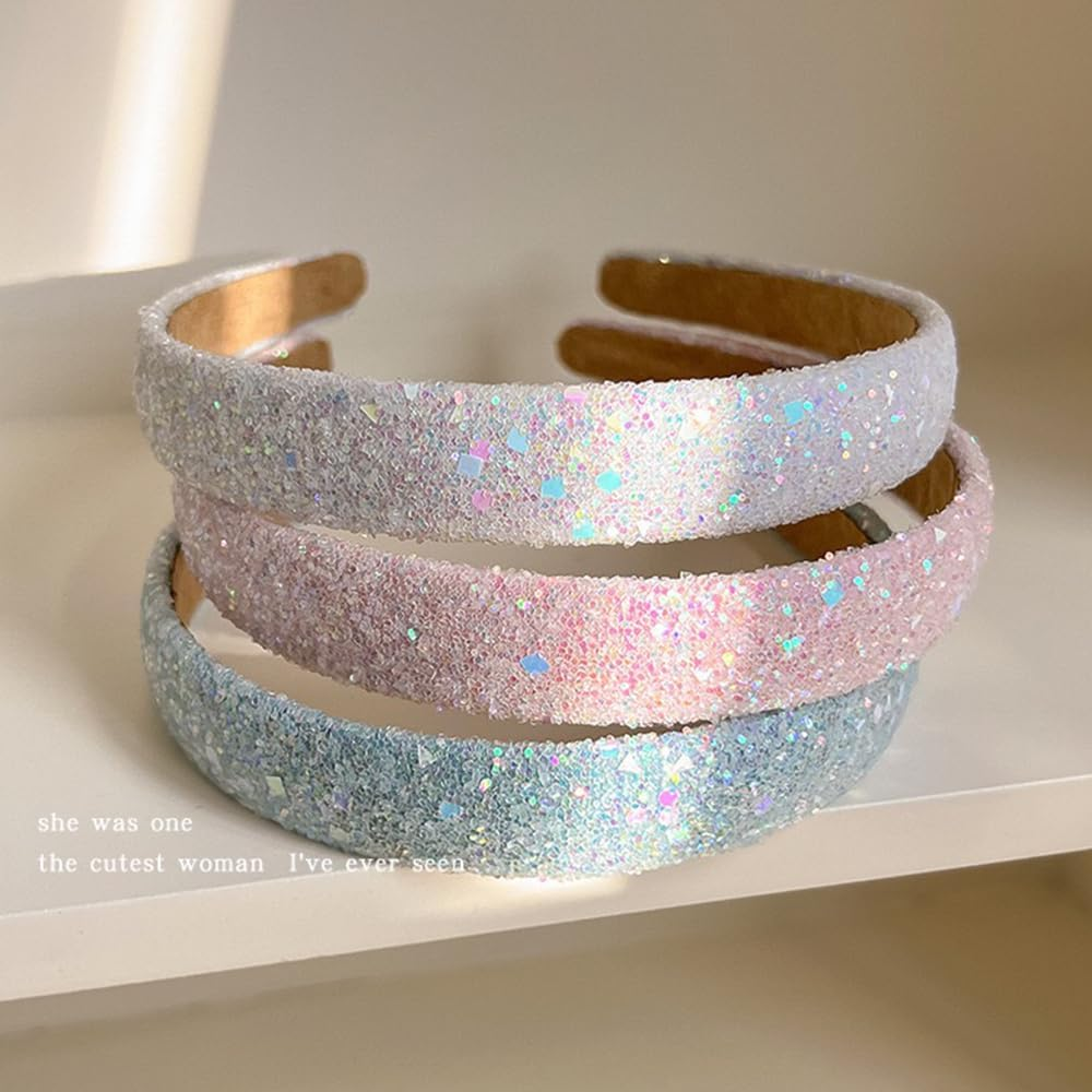 TSUOUKL 1 X Glitter Headband, Women'S Glitter, Headband Girls, Headband Children, Girls Hair Bands Sequins, Cute Daily Accessory for Girls and Women, Sky Blue image number 3