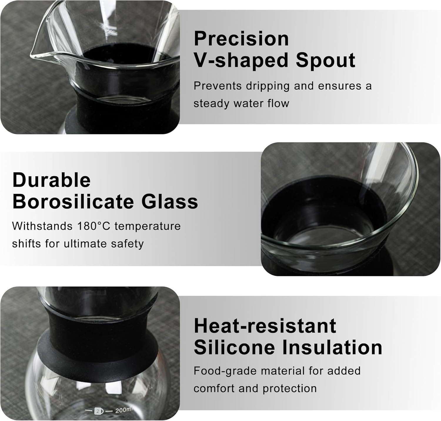 Pour over Coffee Maker 600Ml - Borosilicate Glass Carafe with Stainless Steel Filter, V-Shaped No-Drip Spout & Heat-Resistant Silicone Grip - Manual Drip Coffee Brewer for Barista-Quality Coffee image number 6