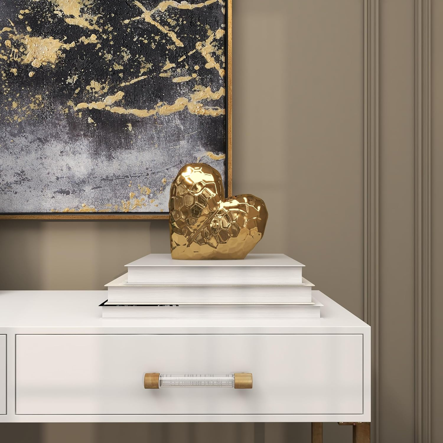 Deco 79 Porcelain Heart Sculpture, 8" X 3" X 8", Gold